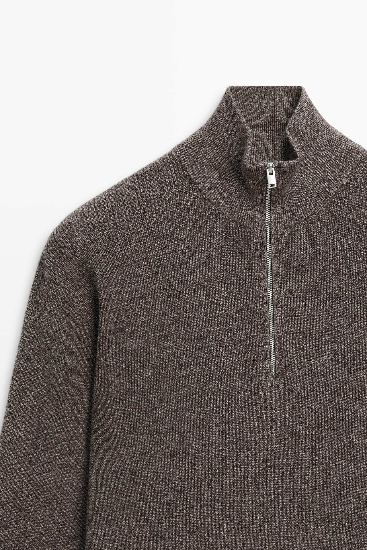 Mock neck knit sweater with zip — MINK