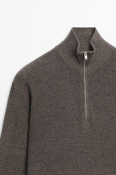 Mock neck knit sweater with zip — MINK 9