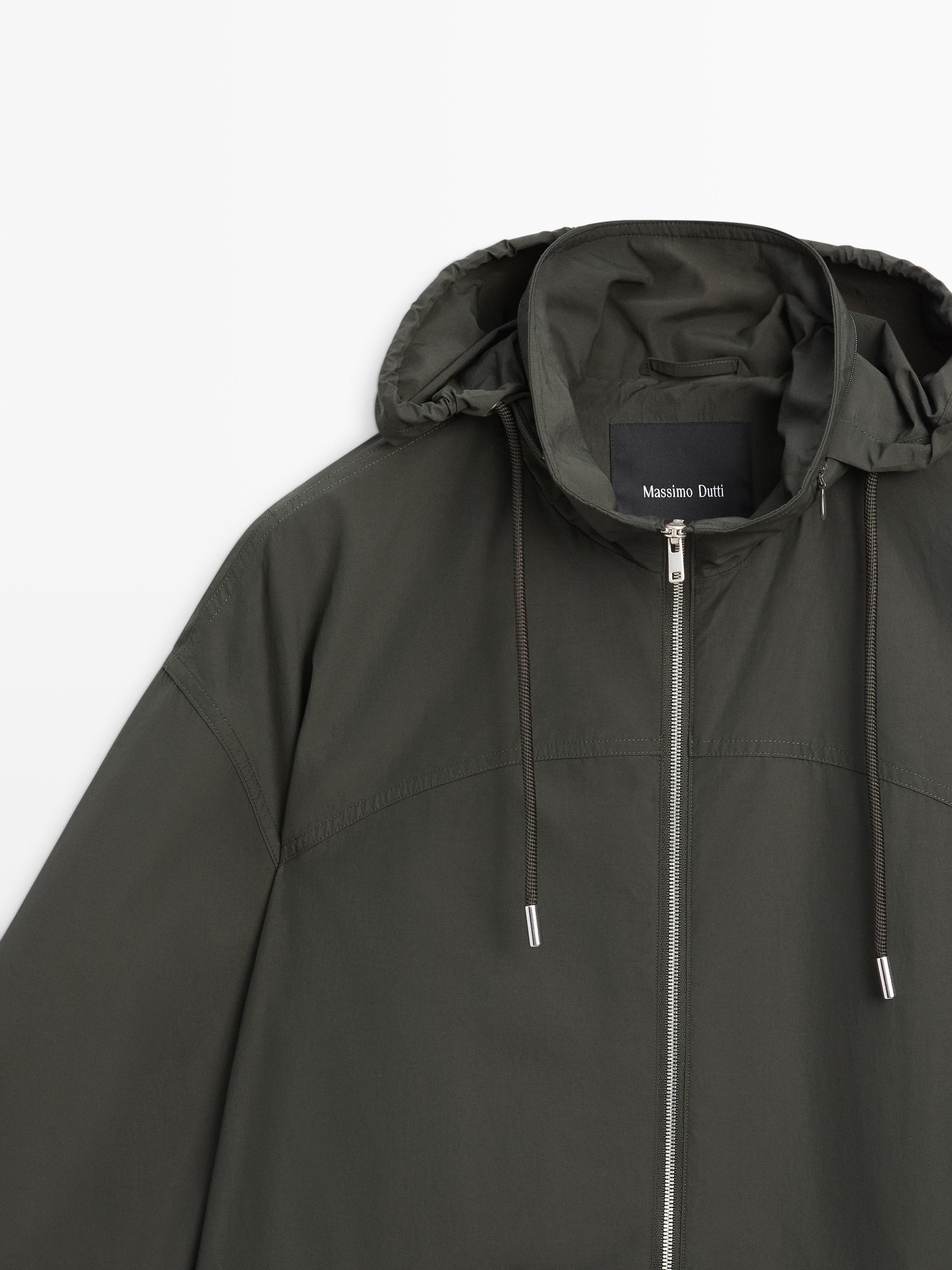 Technical fabric trench coat with hood — BOTTLE GREEN