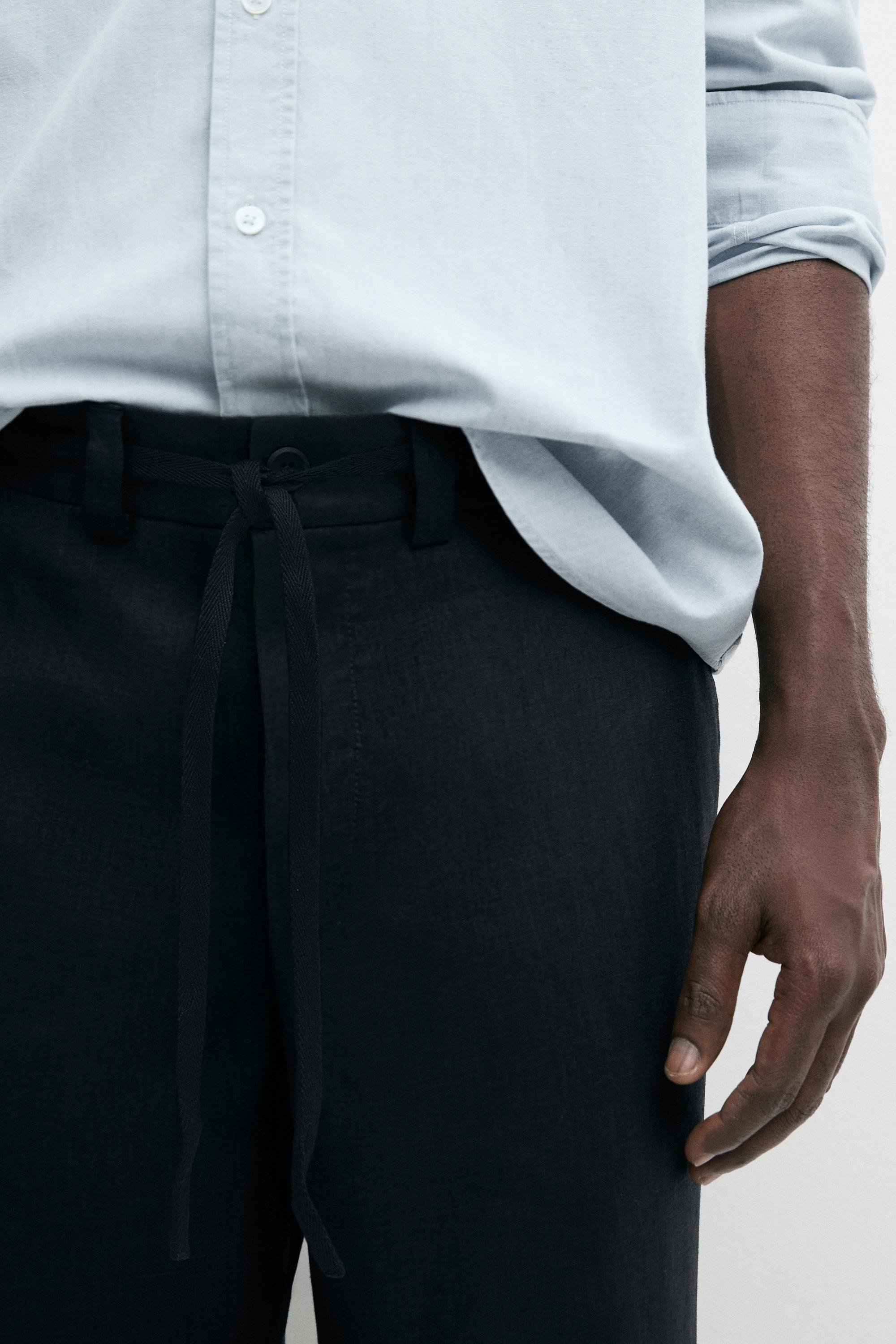 100% linen trousers with elasticated waist — DEEP BLUE
