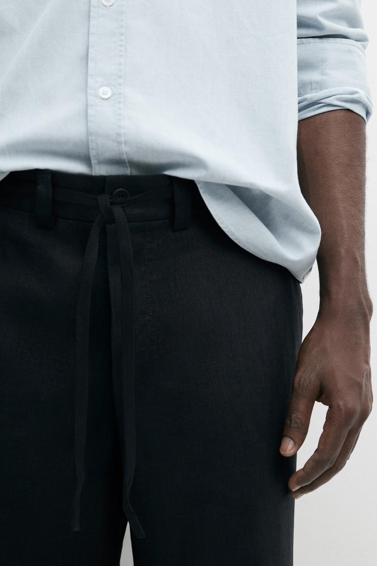 100% linen trousers with elasticated waist — DEEP BLUE