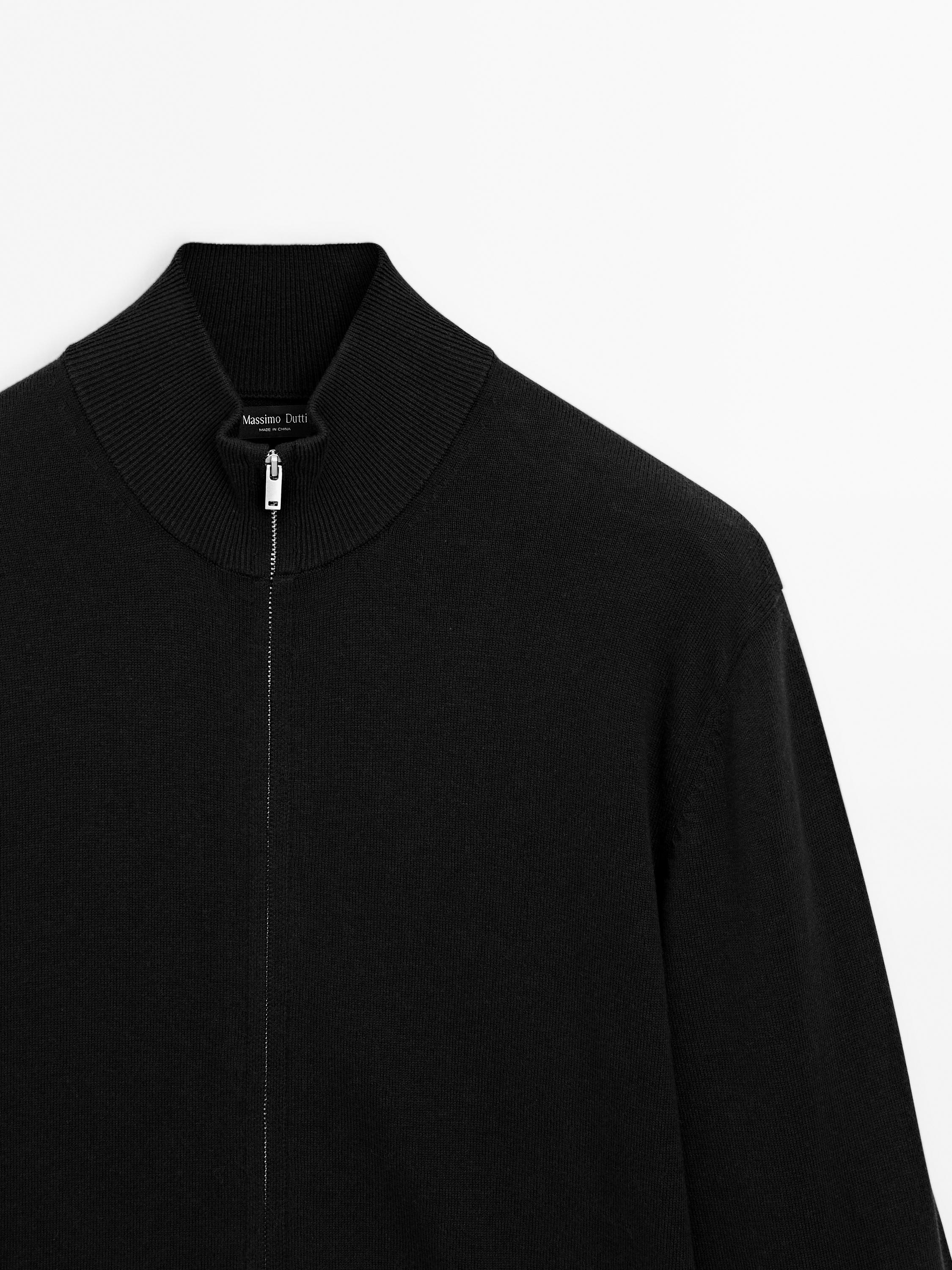 Cotton blend zip-up knit cardigan