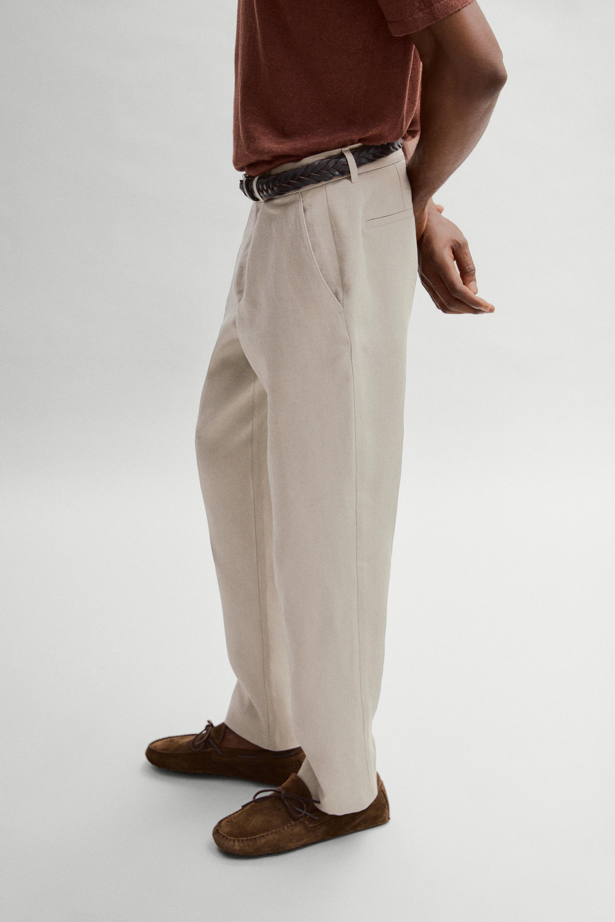 Tapered fit linen pants — BEIGE