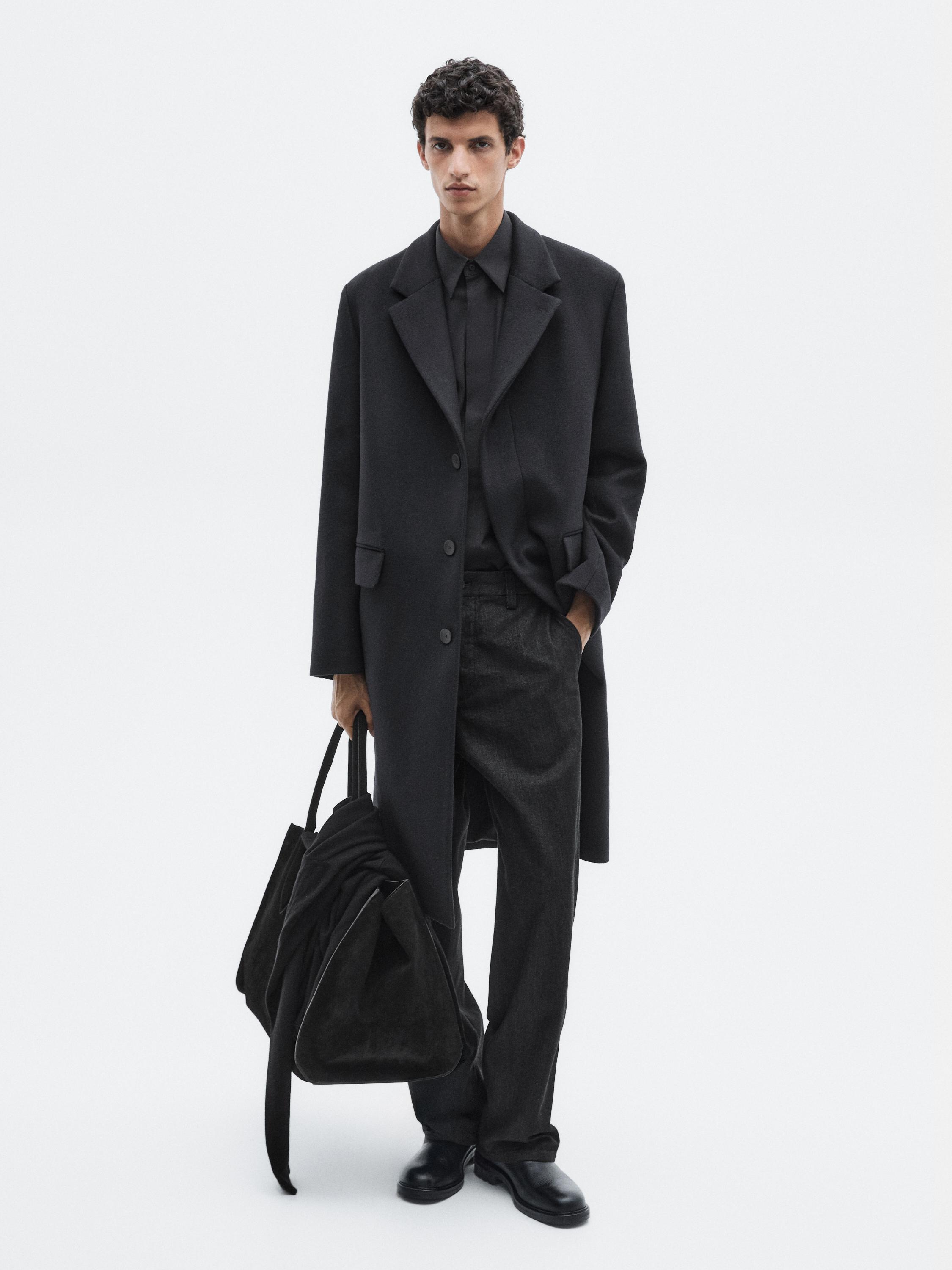 Long wool blend coat with lapel - LIMITED