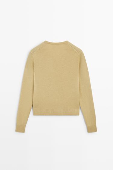 100% wool V-neck knit sweater — OLIVE 6