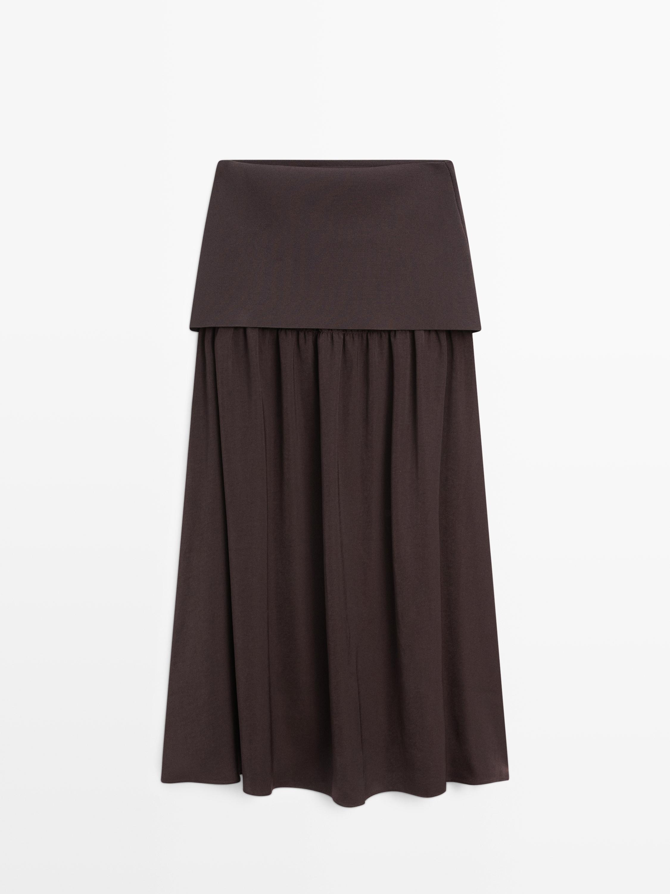 Flowing contrast midi skirt — BROWN