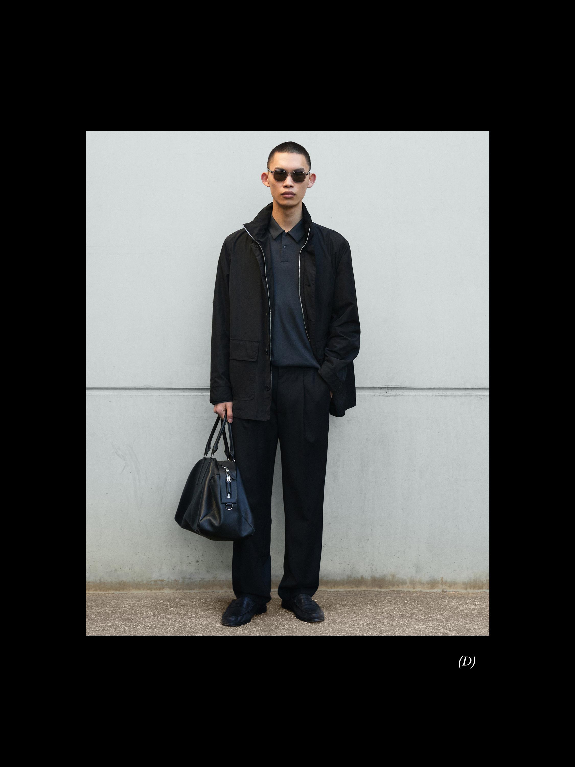 Hooded parka with fabric detail — BLACK