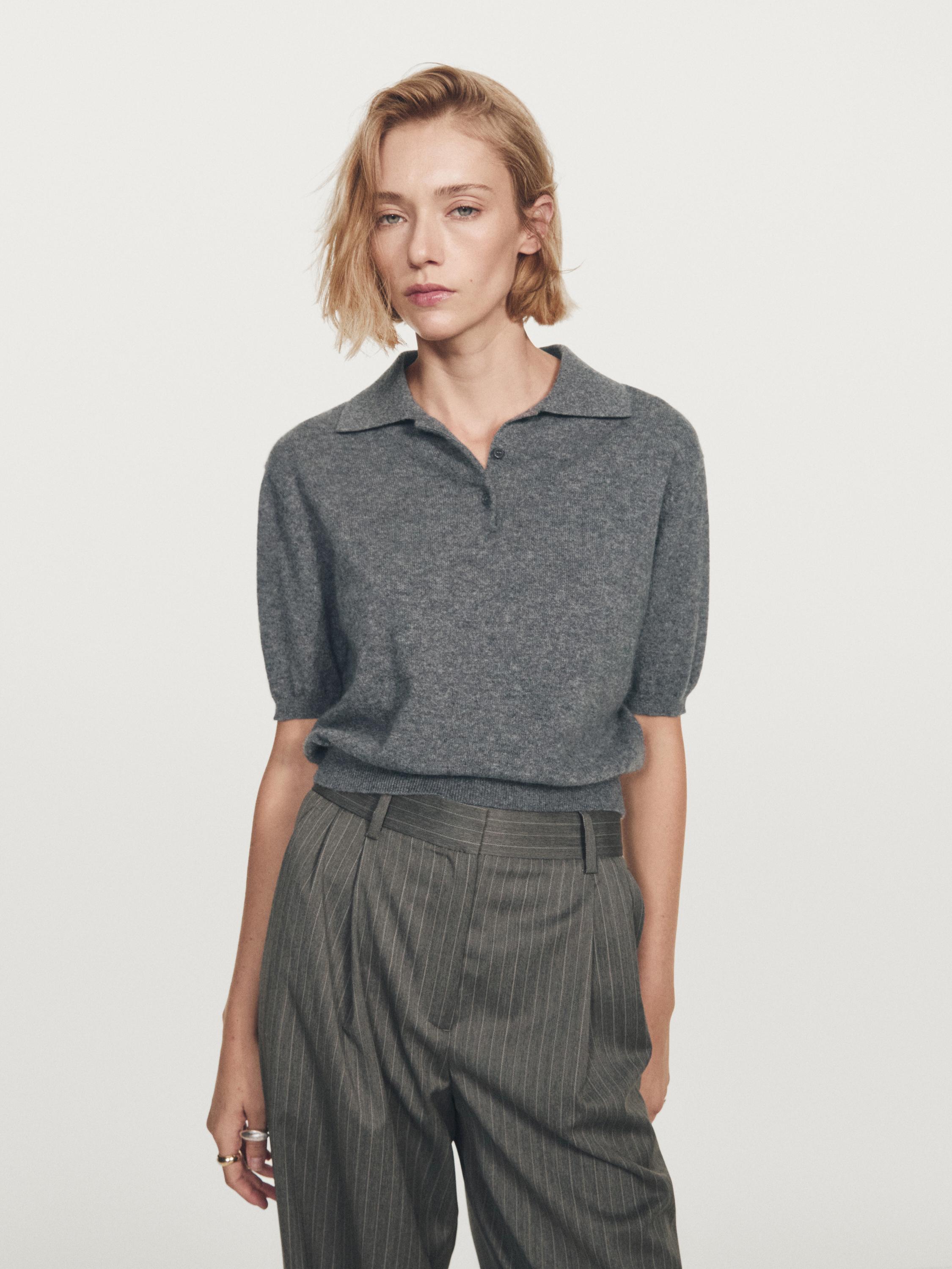 Pull en maille 100 % cachemire à manches courtes