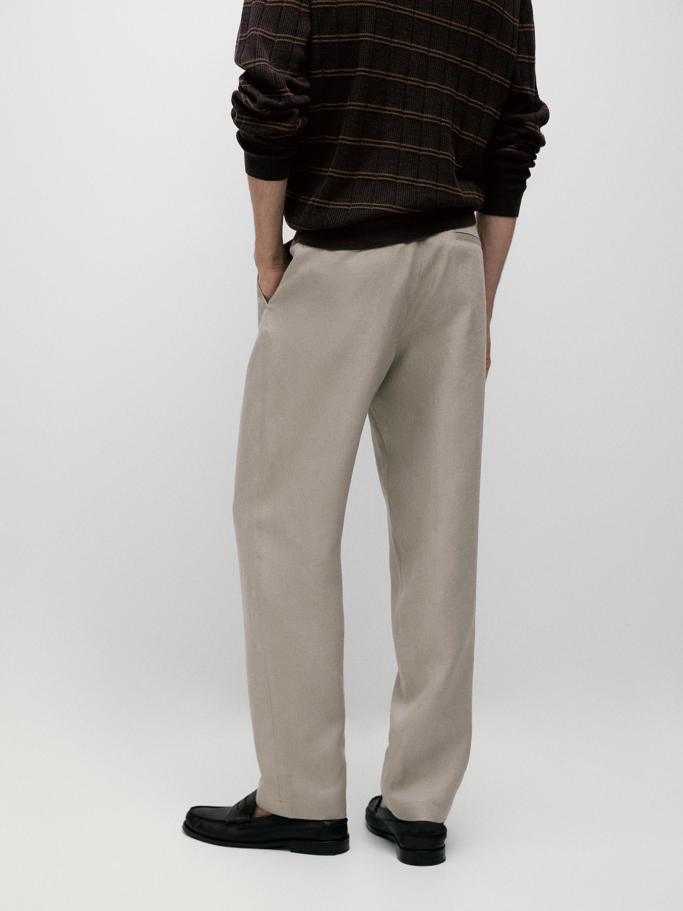 Tapered fit linen pants — BEIGE