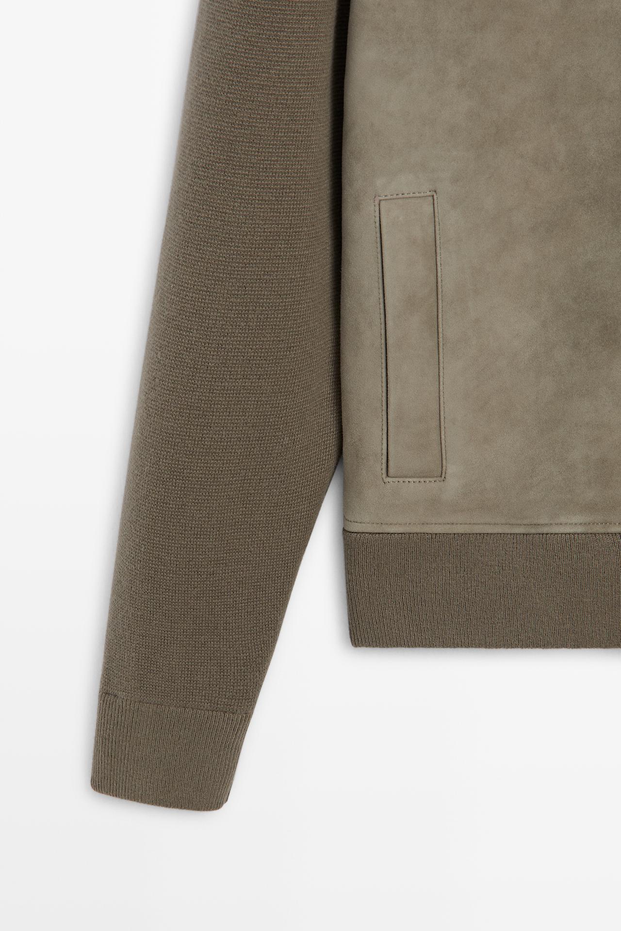 Mixed Suede and leather knit cardigan — GREEN