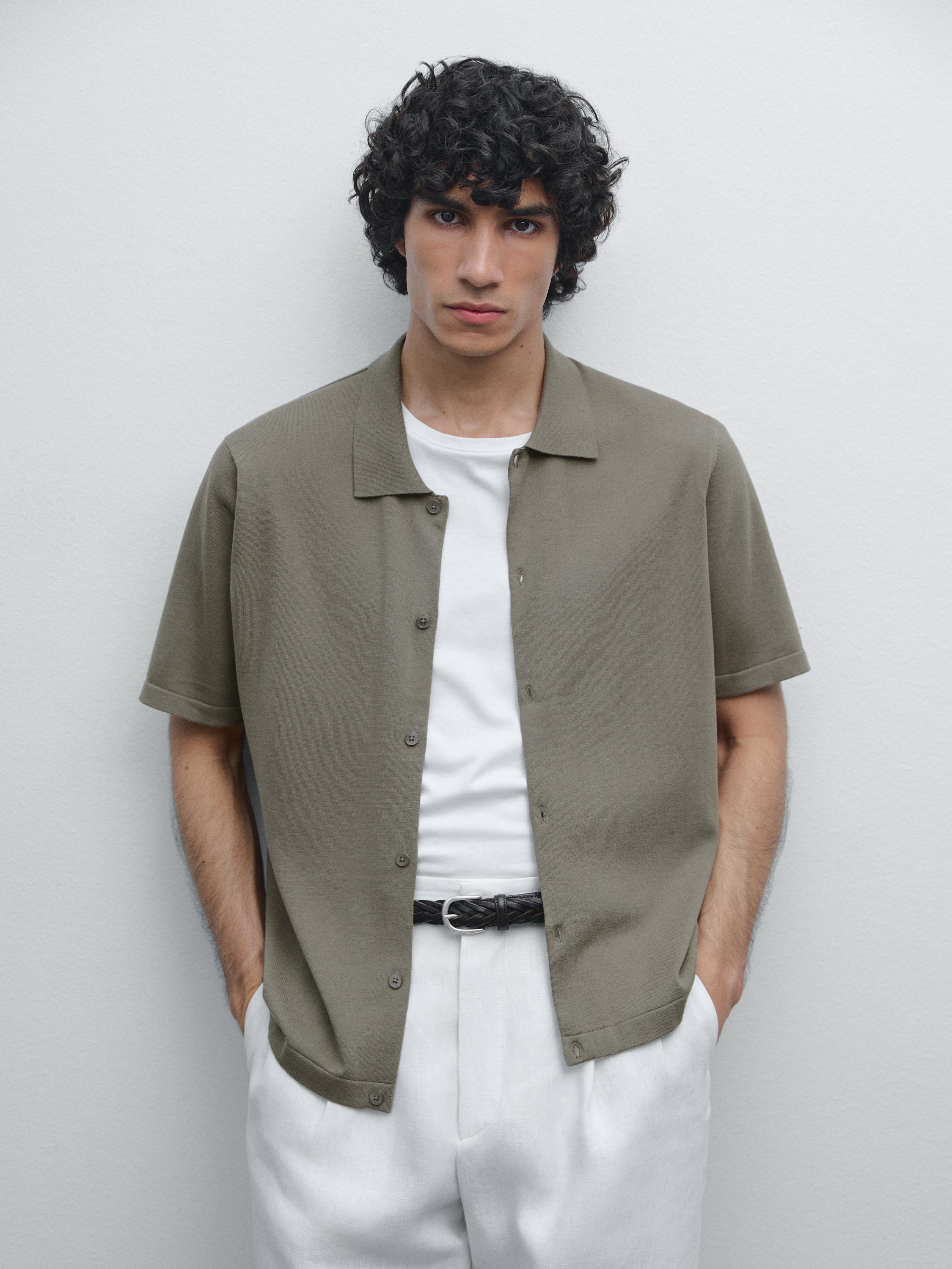 Knit cardigan with polo collar