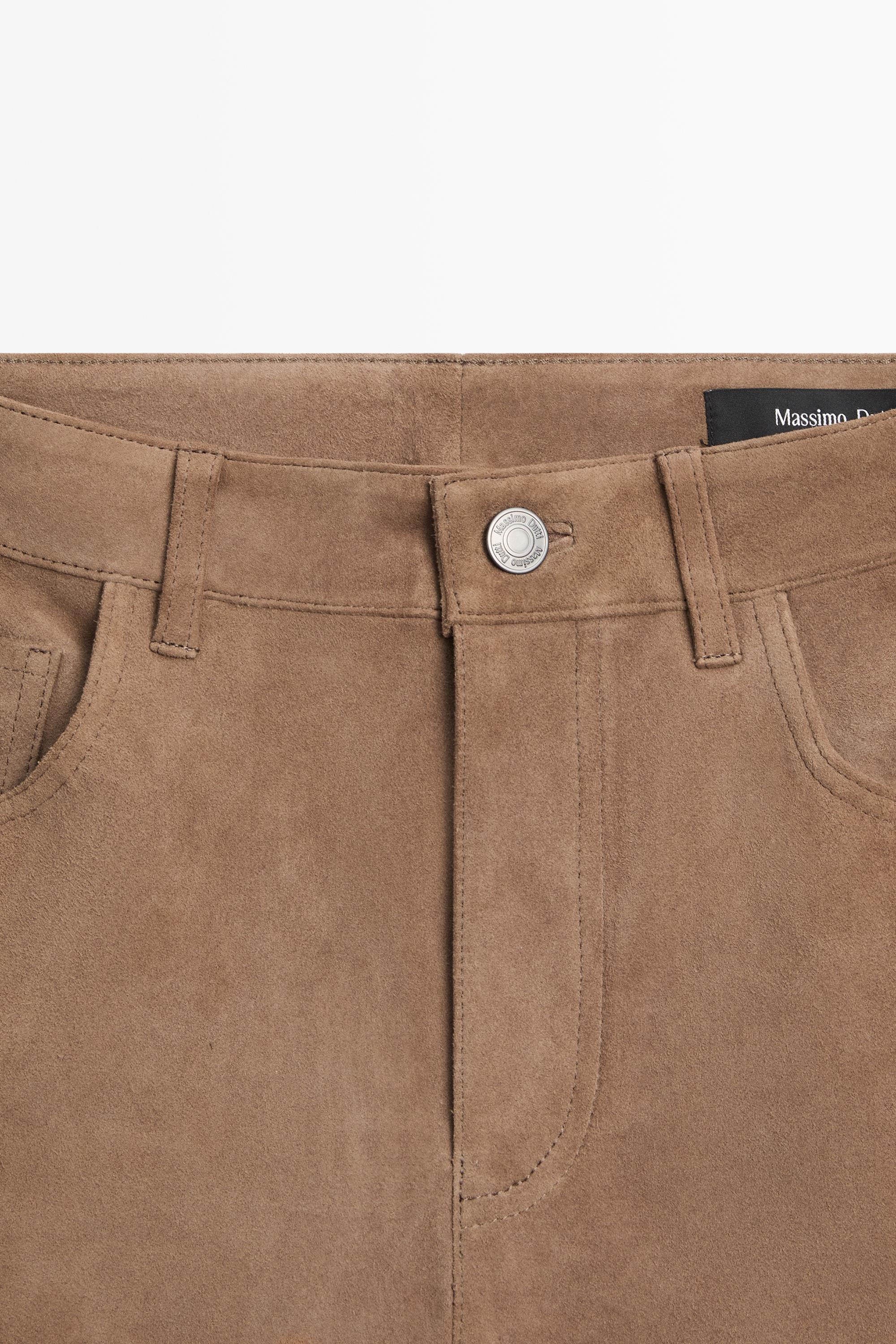 Cropped suede leather flare fit leggings — MOLE BROWN