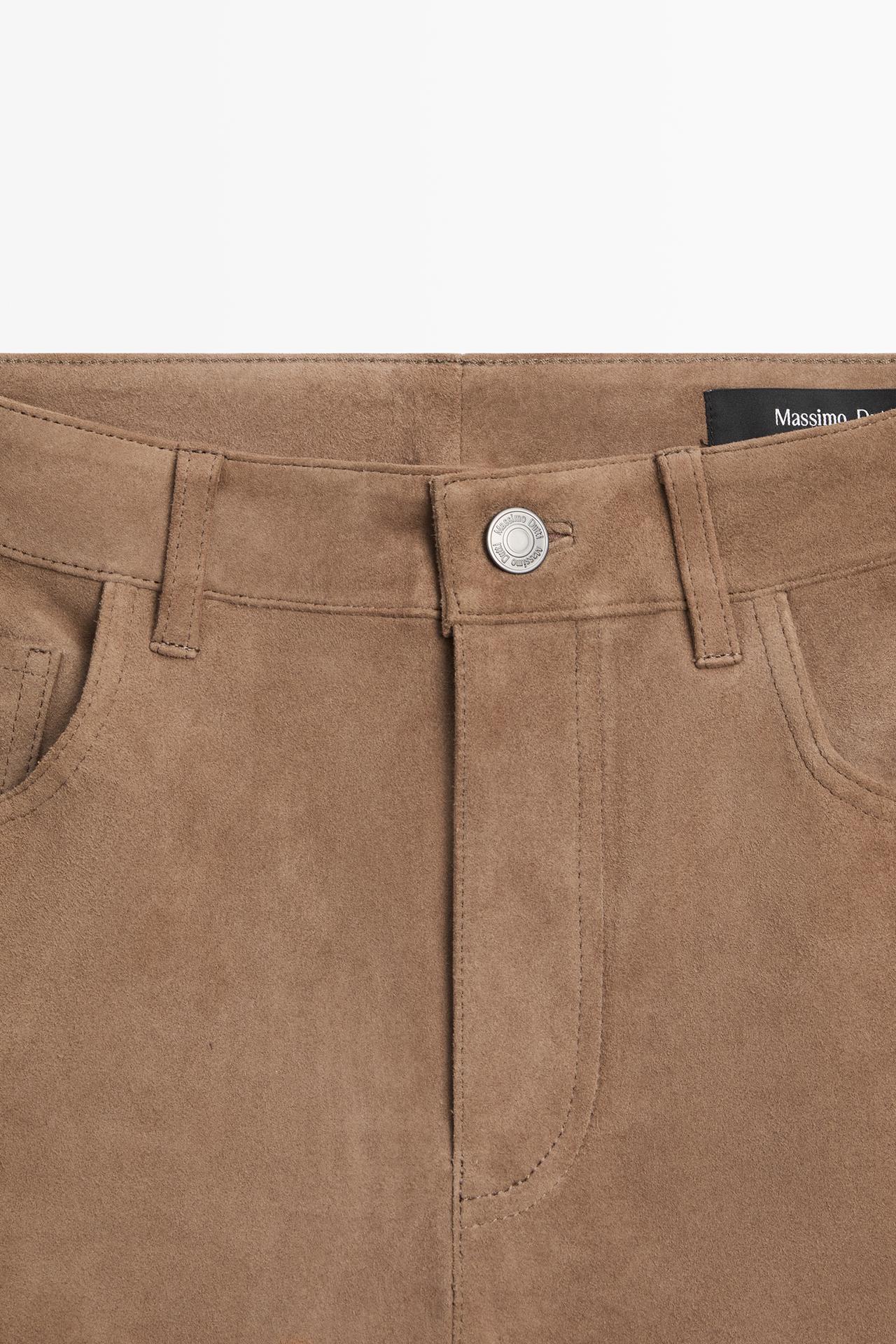 Cropped suede leather flare fit leggings — MOLE BROWN