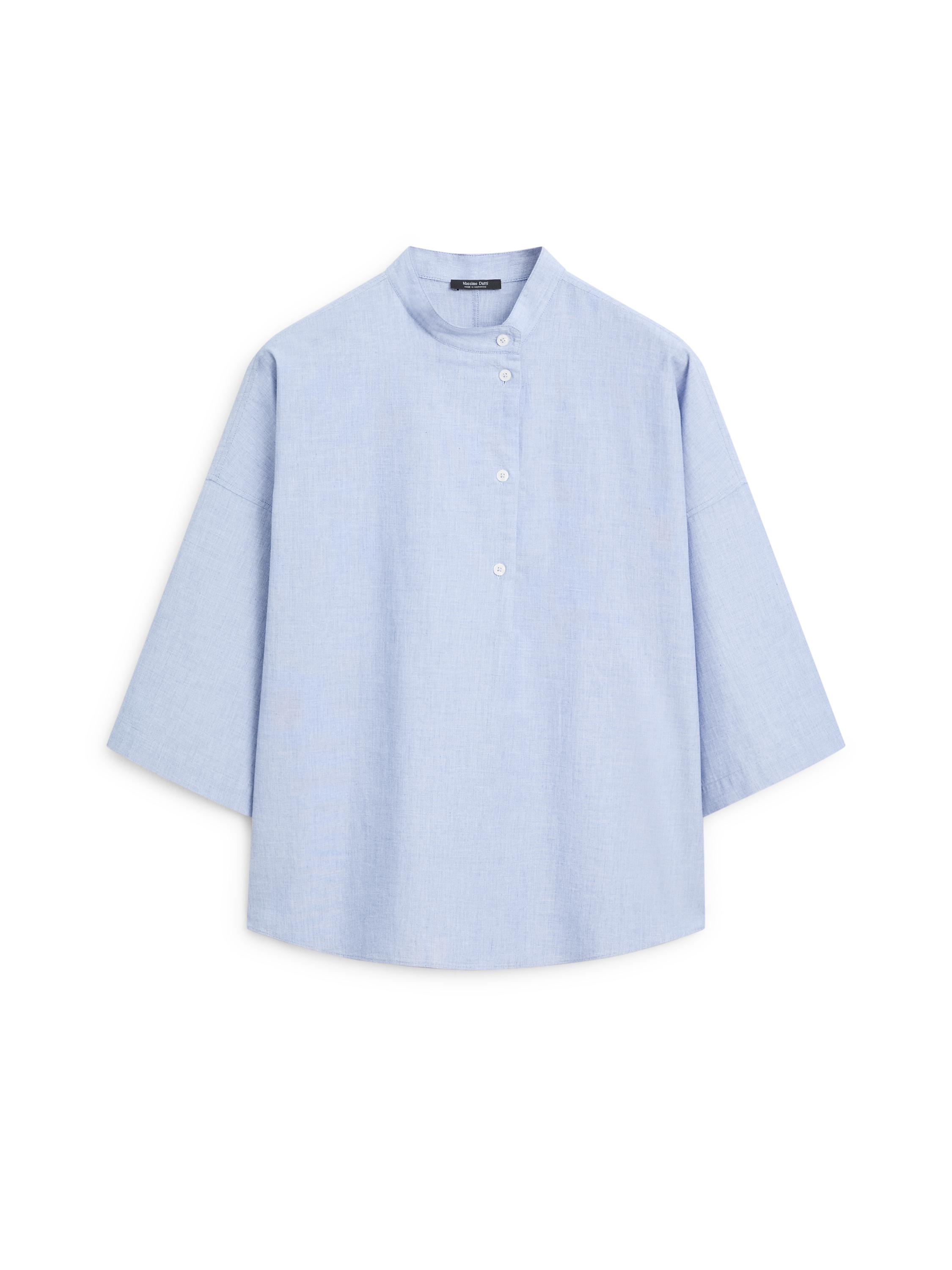 Flowing blouse with buttoned collar detail — Denim blue