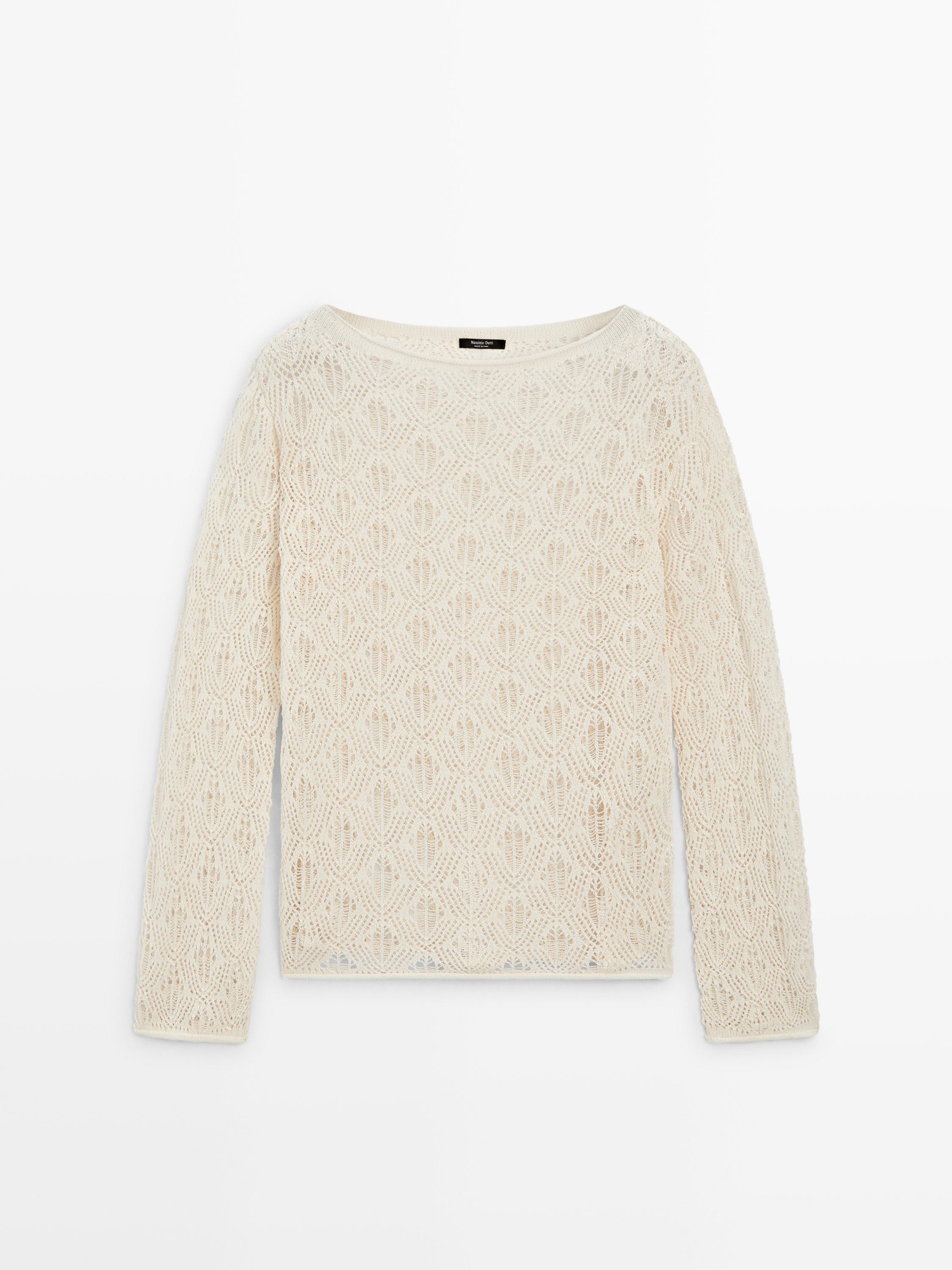 Boatneck sweater with openwork detail — CREAM