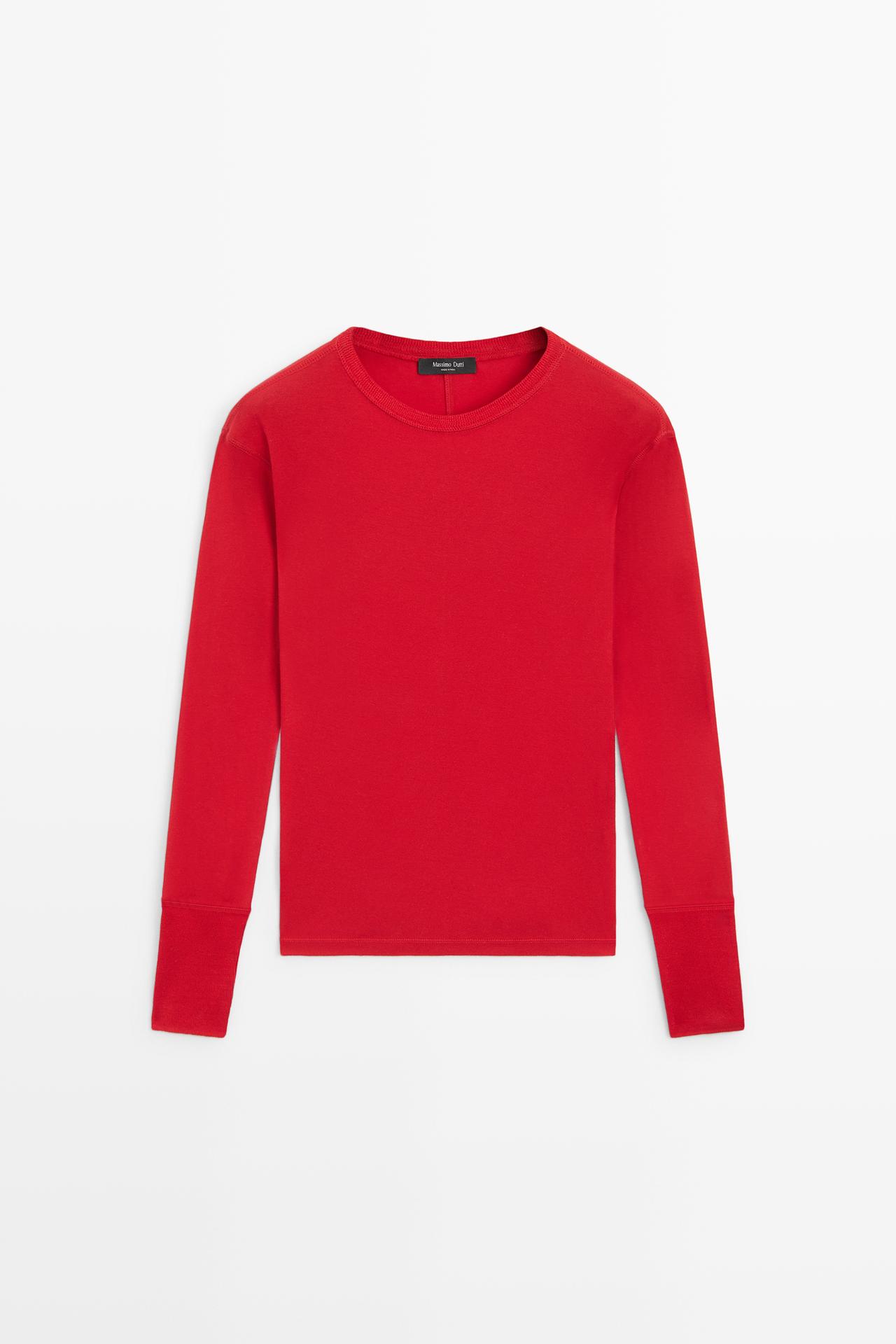 Long sleeve T-shirt with cuff detail — RED