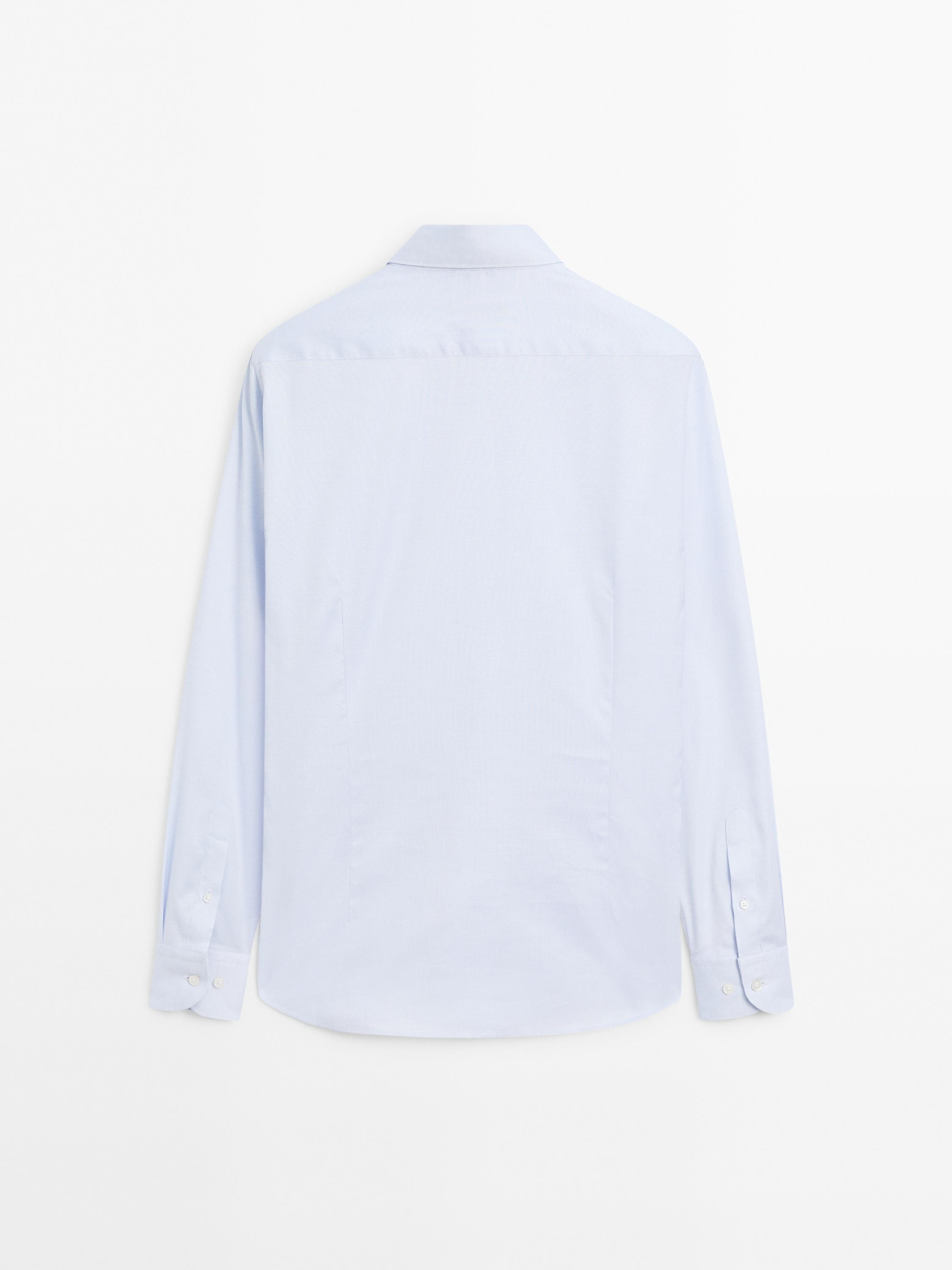 Slim fit micro textured cotton shirt