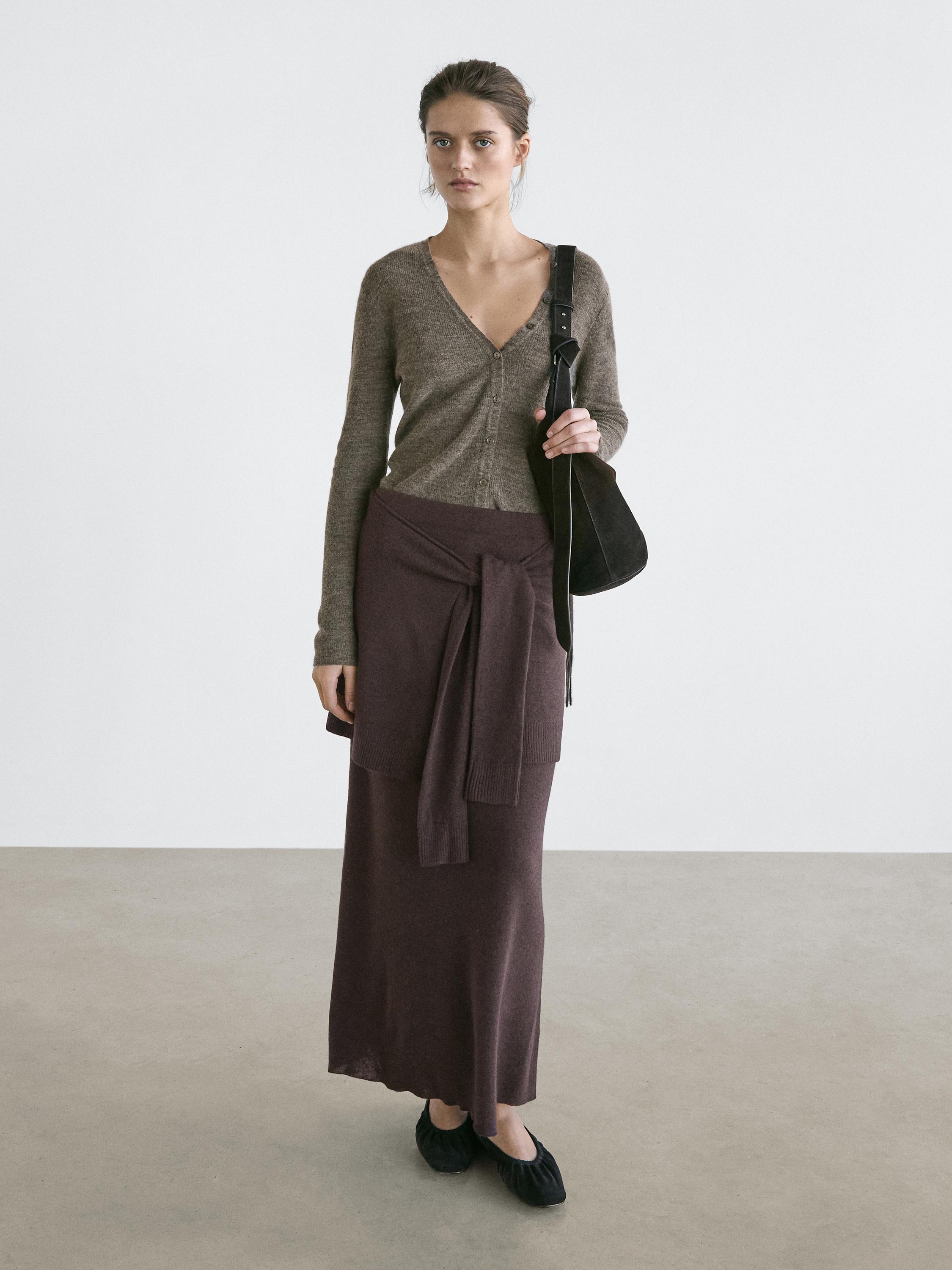 Knit skirt with knotted sleeve details — Chocolate