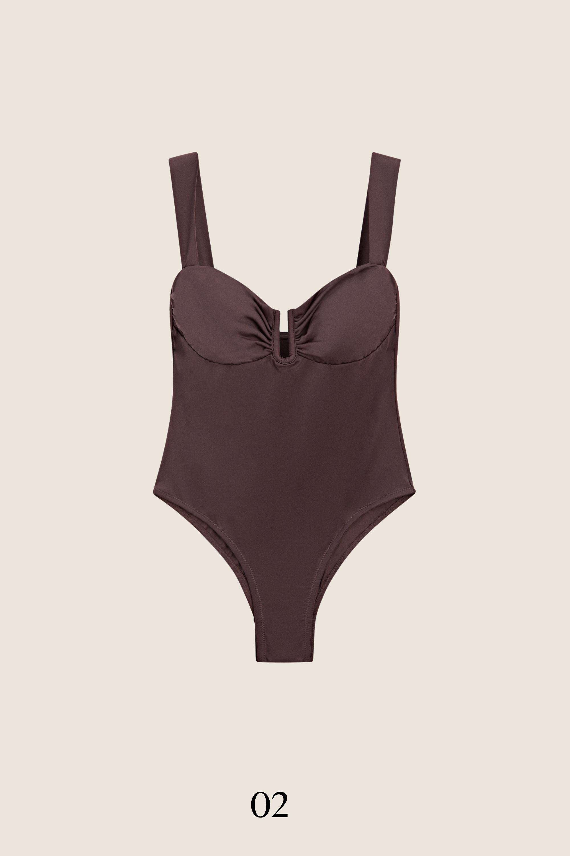 Swimsuit with gathered detail — BROWN
