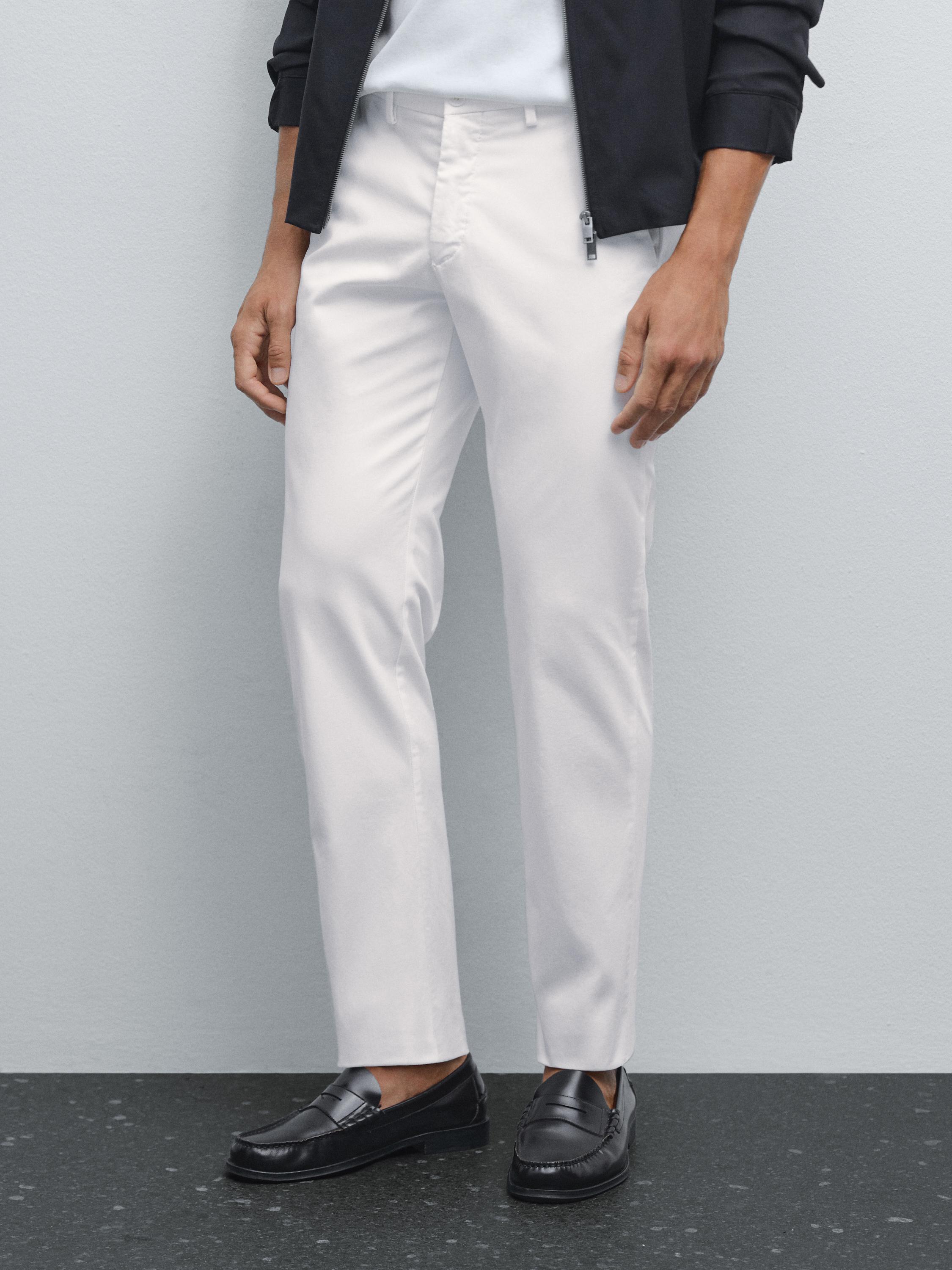 Cotton blend slim fit trousers
