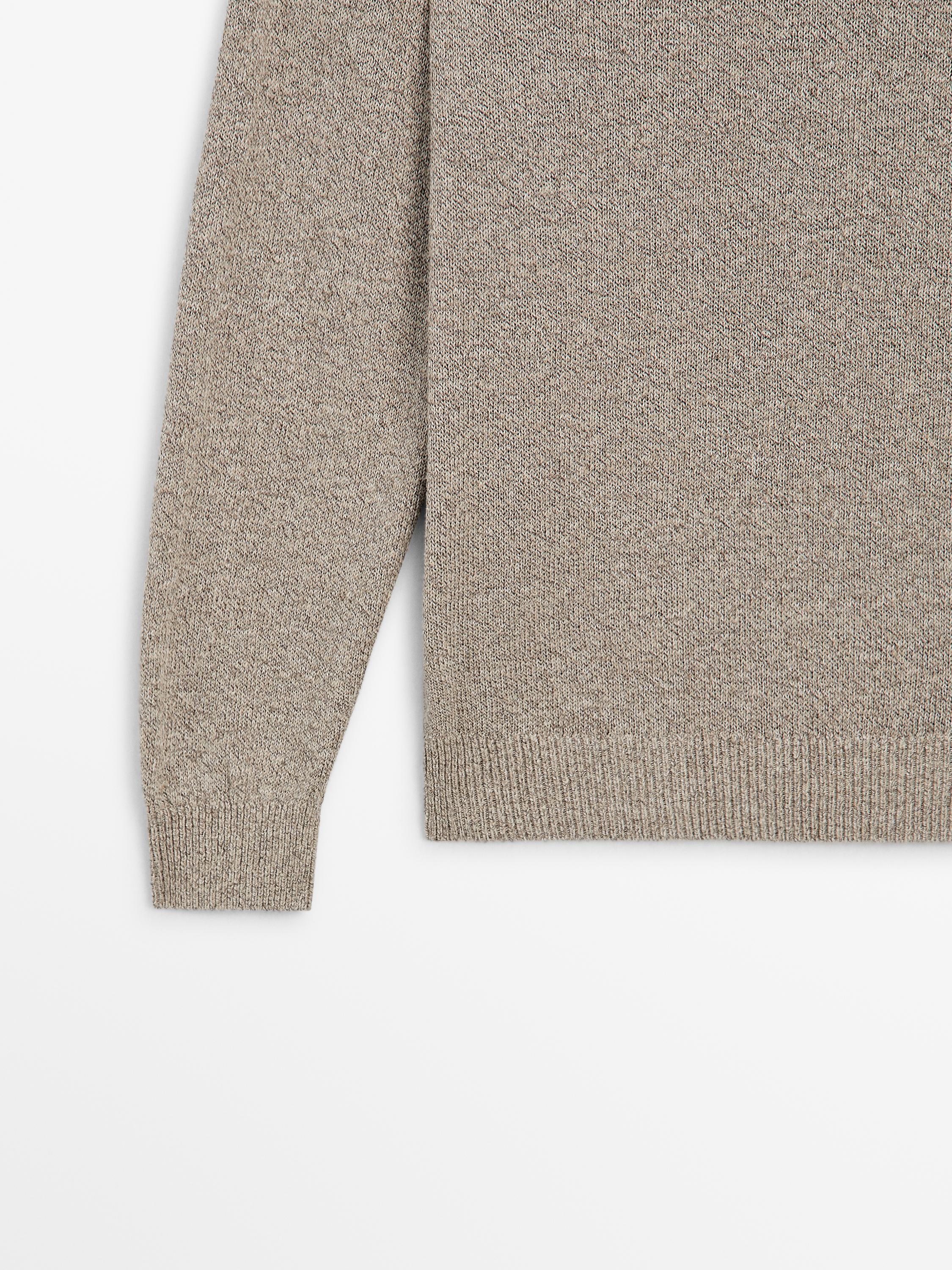 Cotton and linen mouliné knit sweater — BEIGE MARL