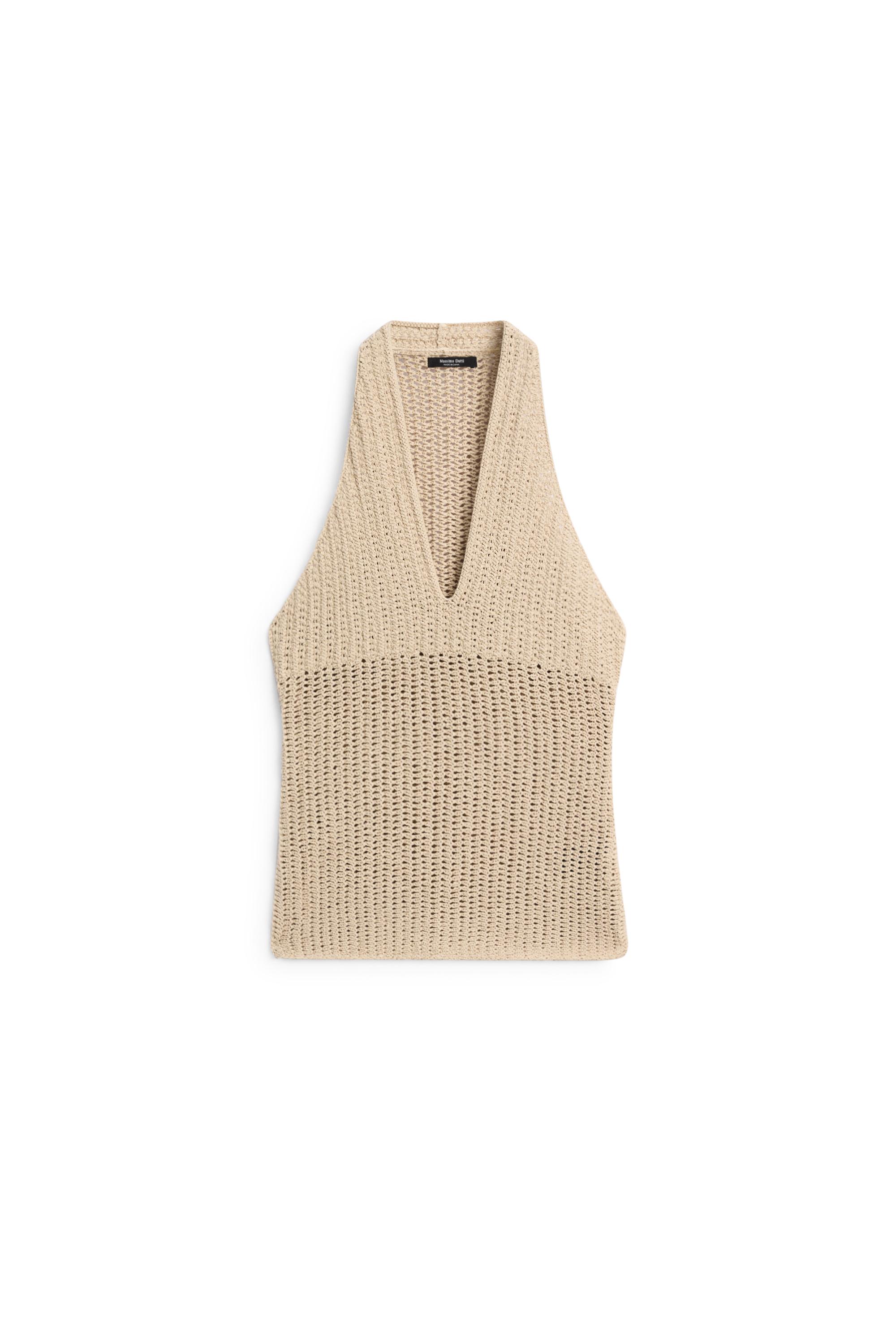 Cotton crochet knit top — BEIGE