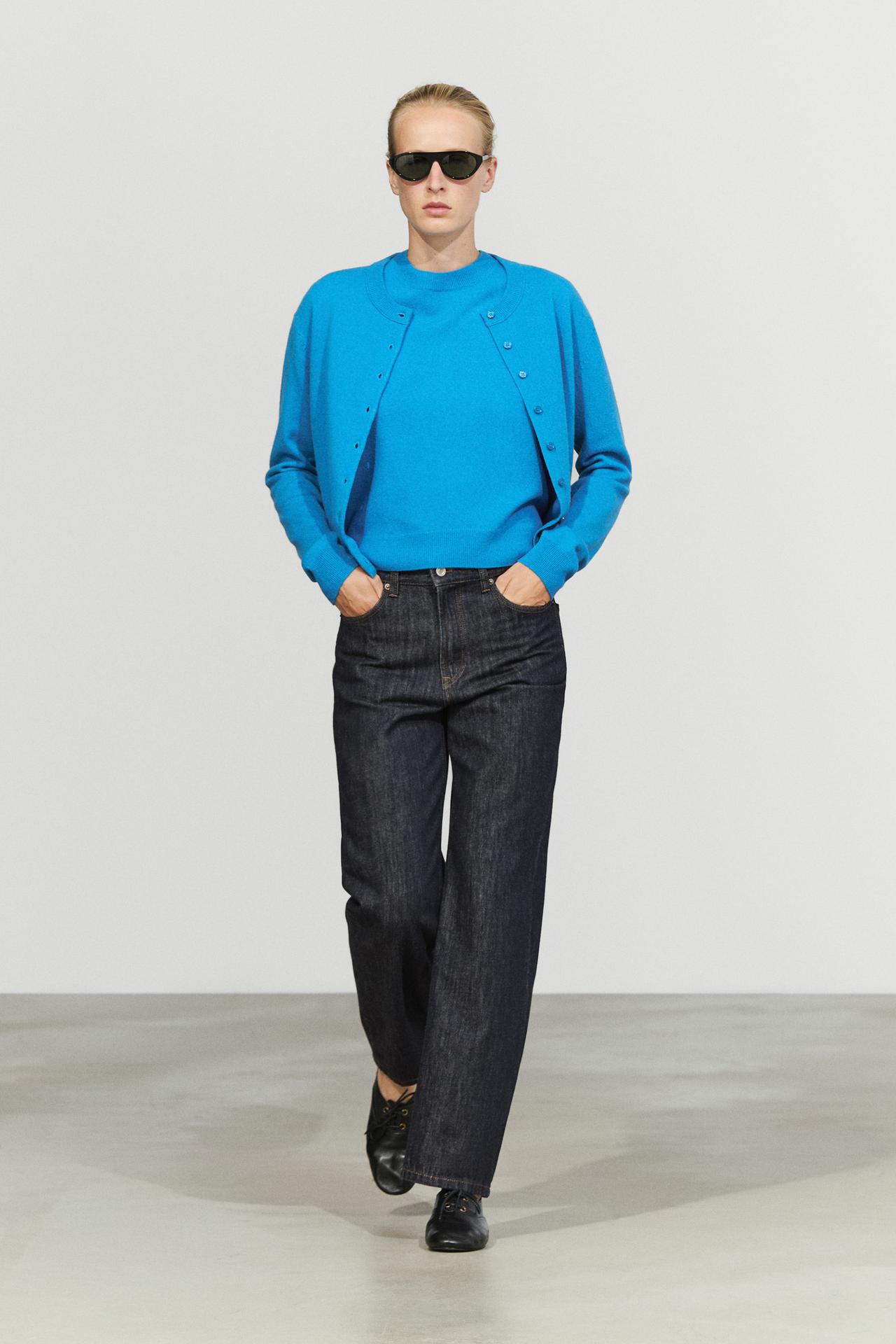 Short sleeve wool blend knit sweater — TURQUOISE