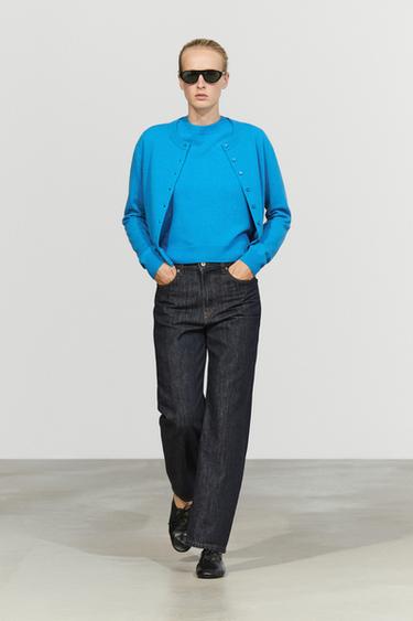 Short sleeve wool blend knit sweater — TURQUOISE 1