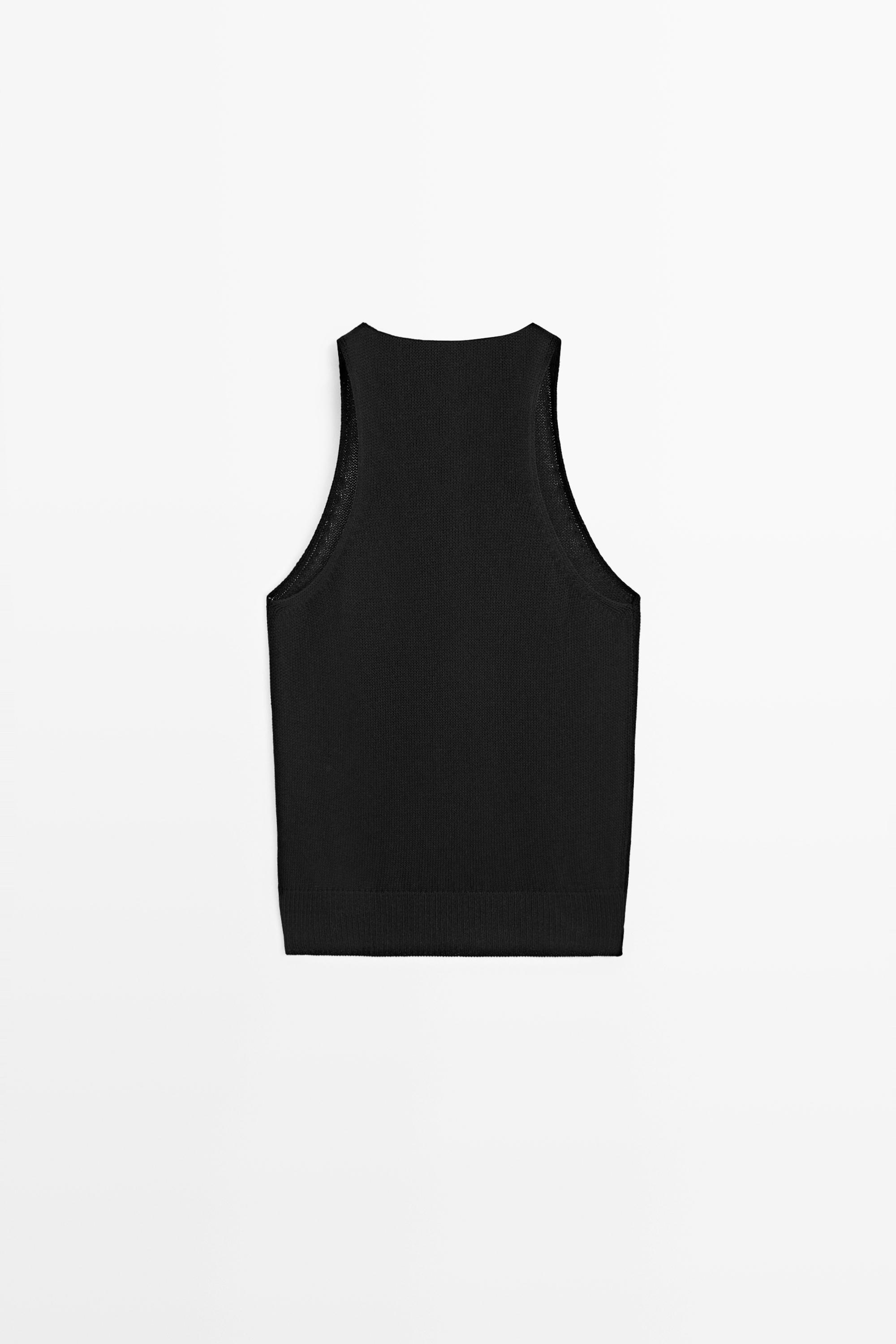 Sleeveless knit halter top — BLACK