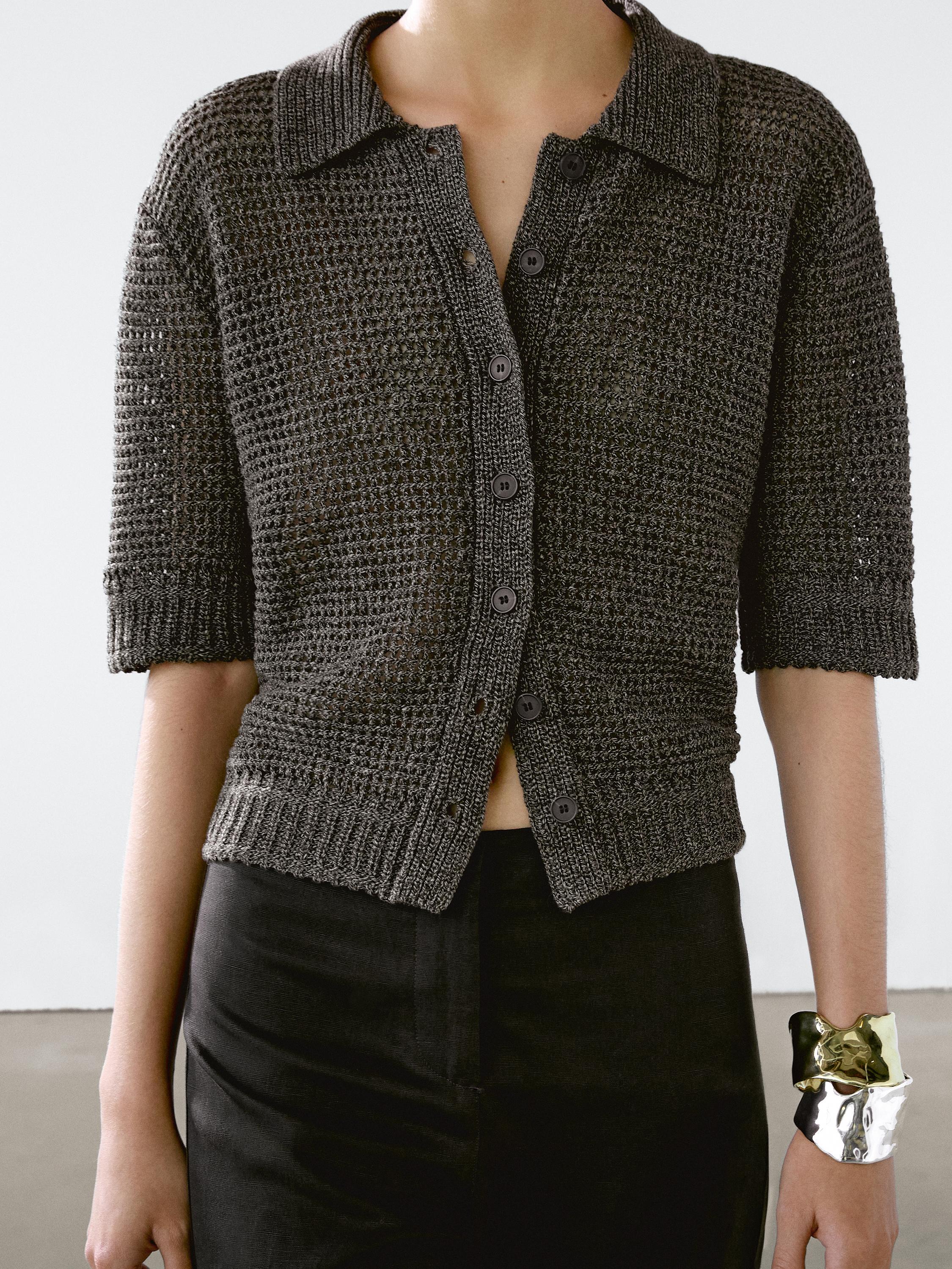 Short sleeve open-knit cardigan