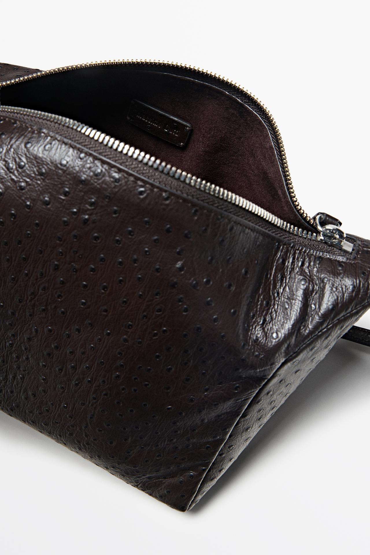 Textured nappa leather rectangular bag — BROWN
