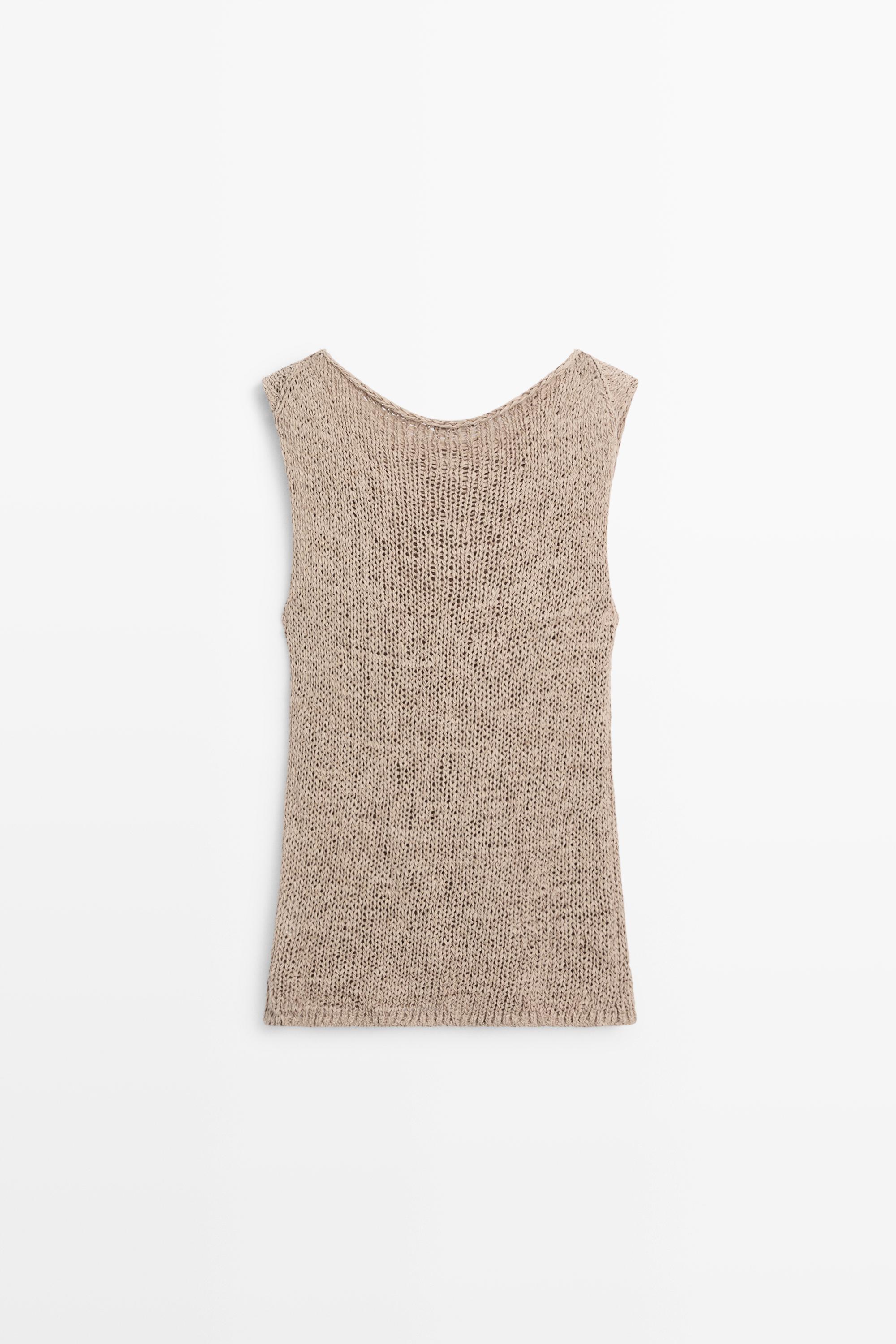 Knit cotton blend top — SAND