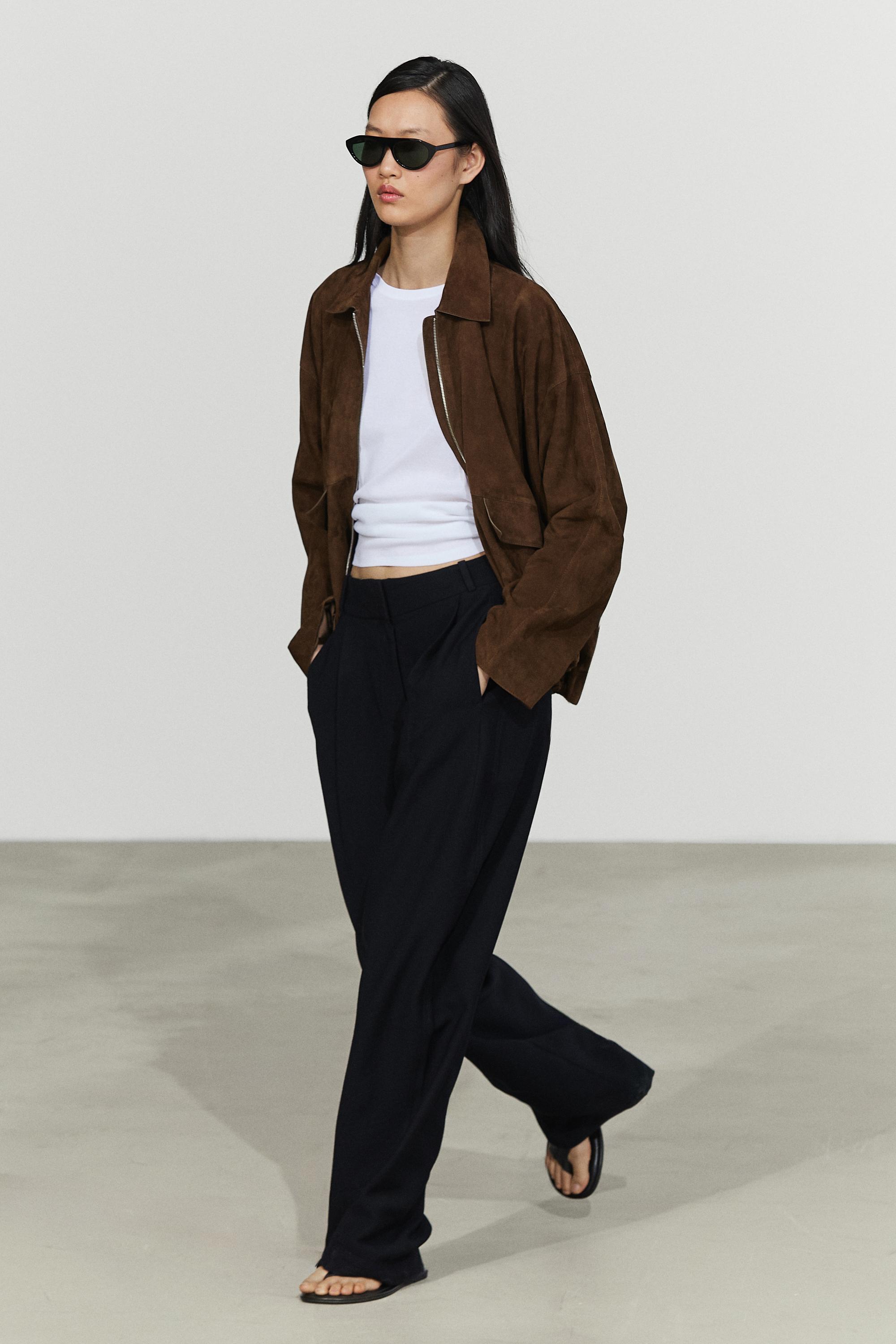 Xhup bomber oversize prej lëkure kamoshi