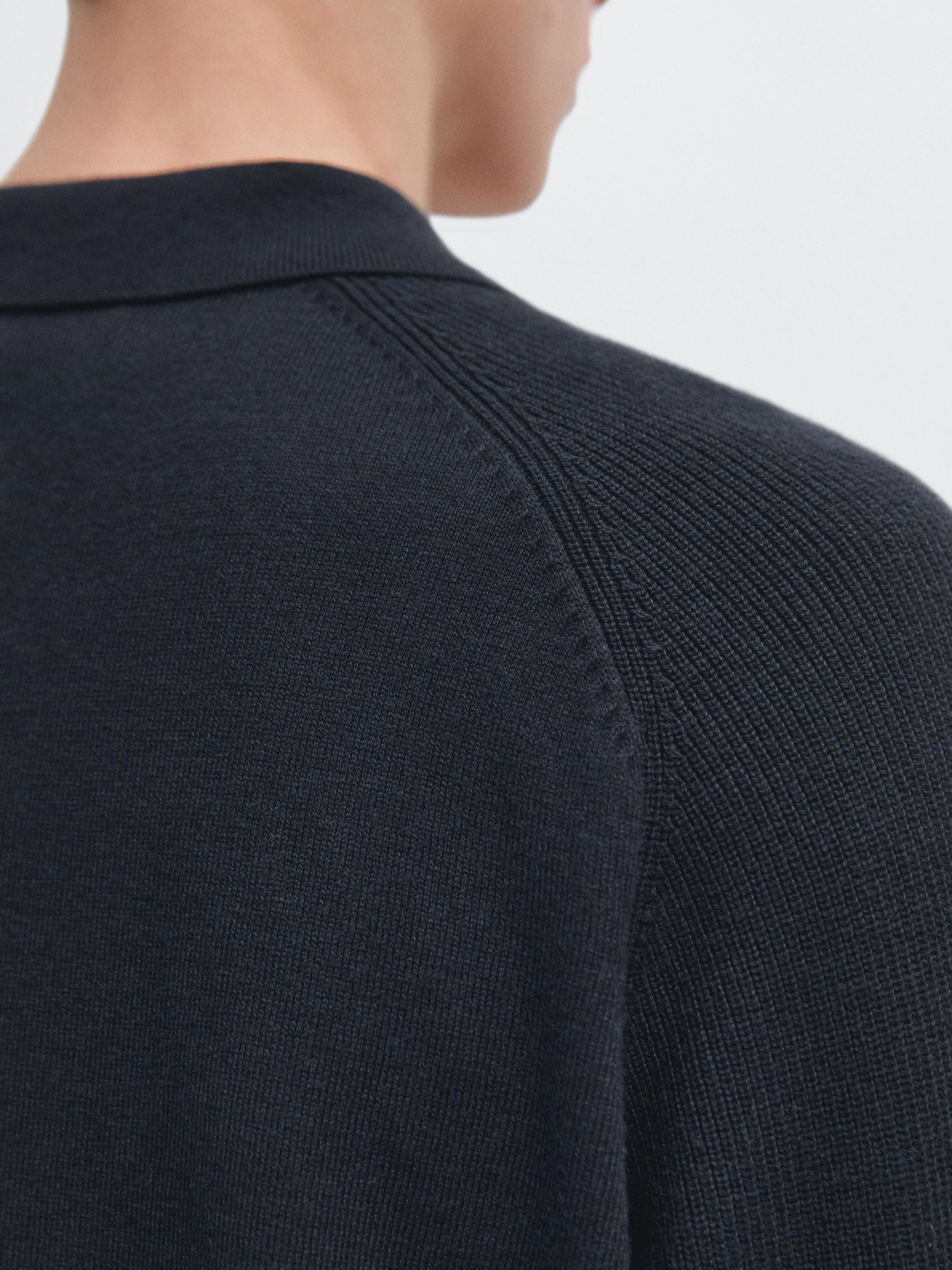 Cotton blend knit polo sweater — NAVY BLUE