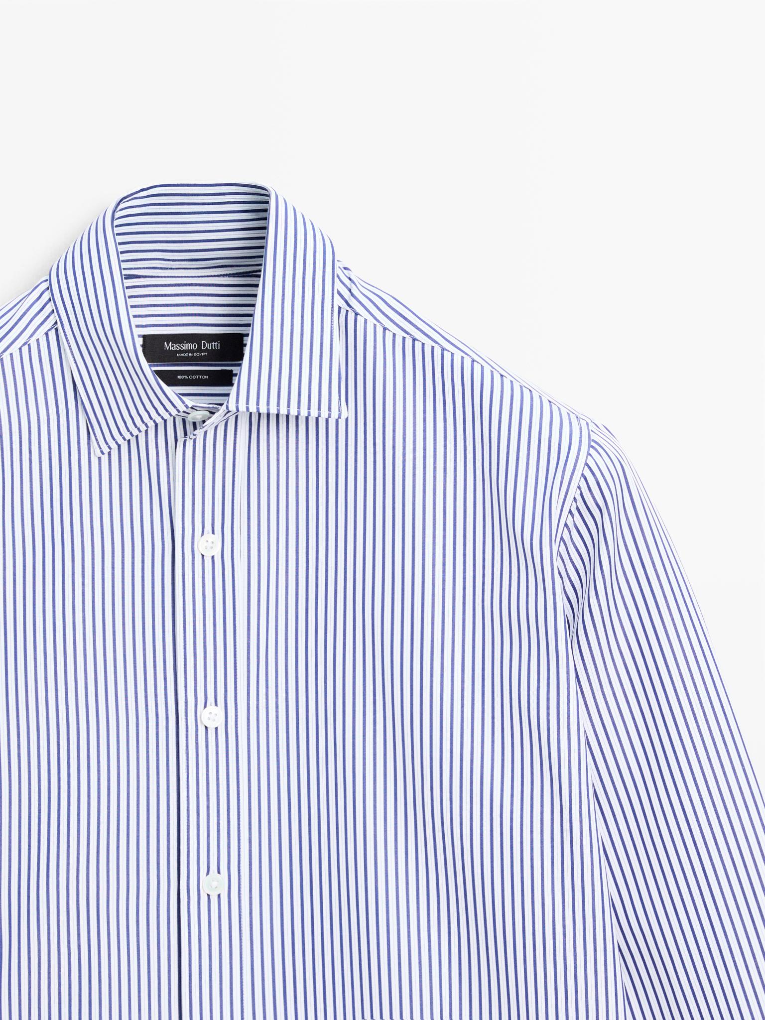 Regular fit striped 100% cotton shirt — DEEP BLUE