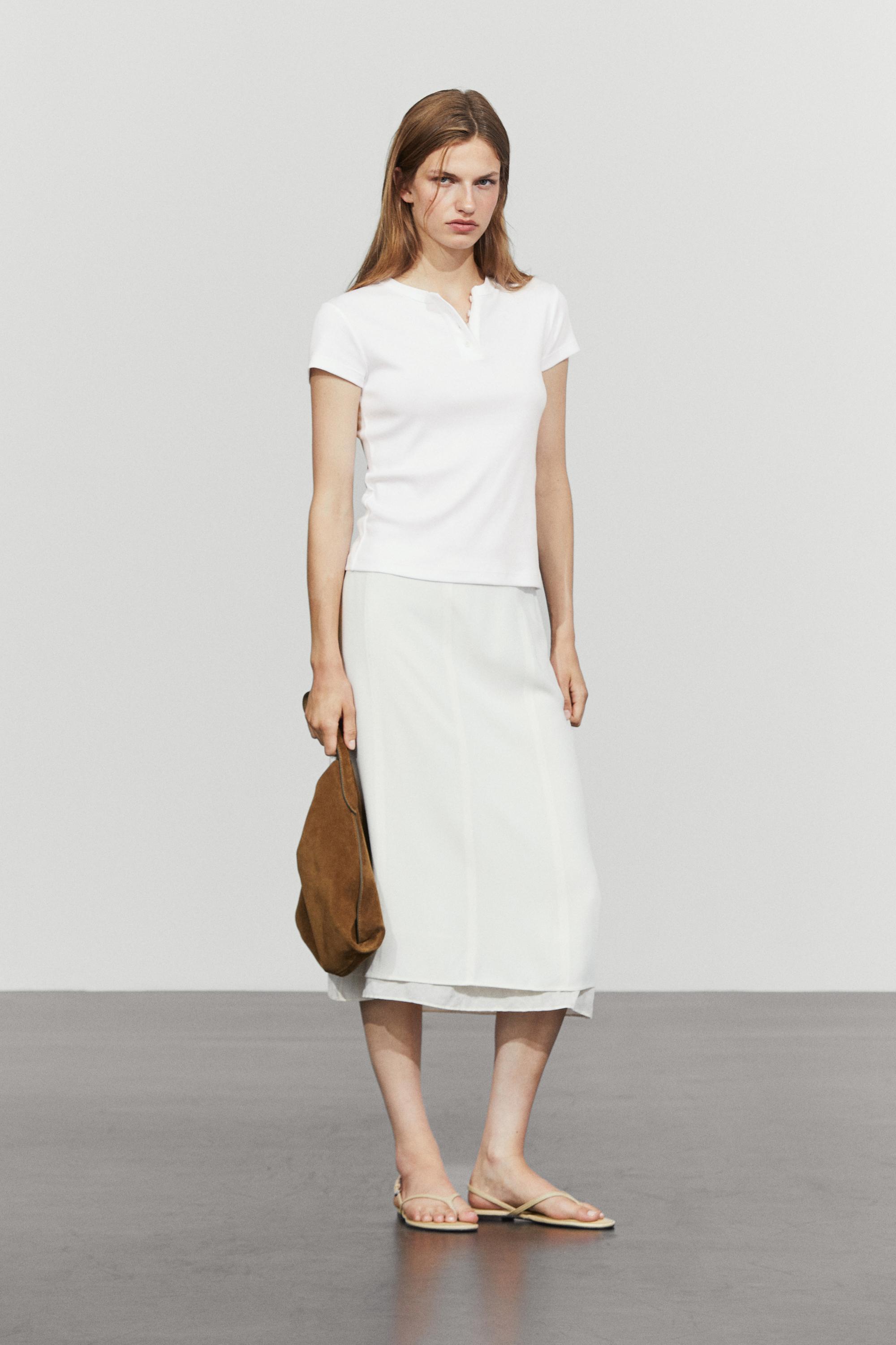 100% cotton short sleeve henley T-shirt — WHITE