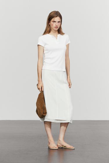 100% cotton short sleeve henley T-shirt — WHITE 8