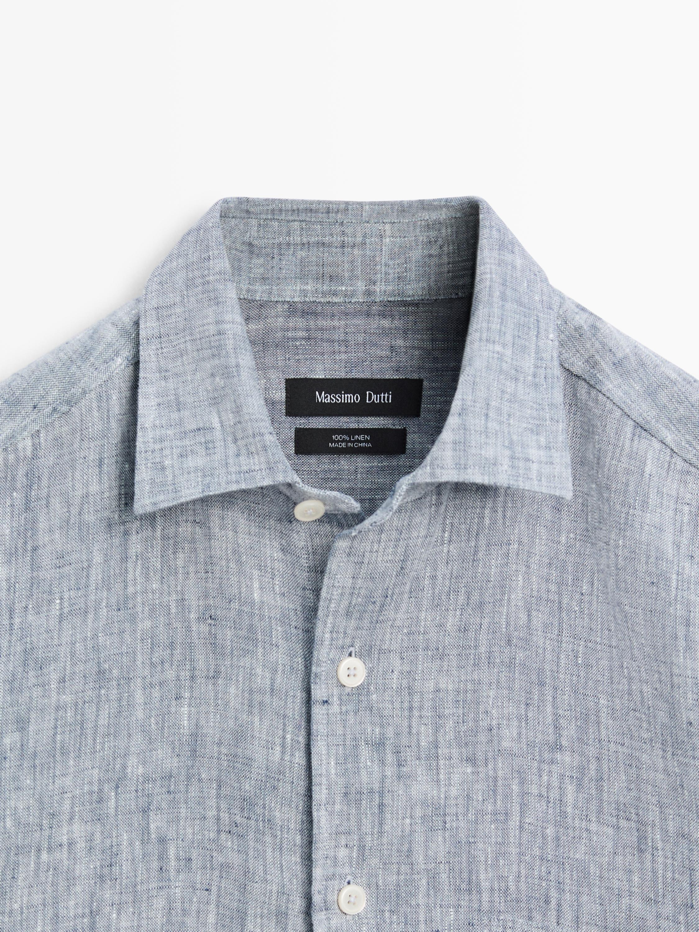 Regular fit linen shirt with pocket — BLUE