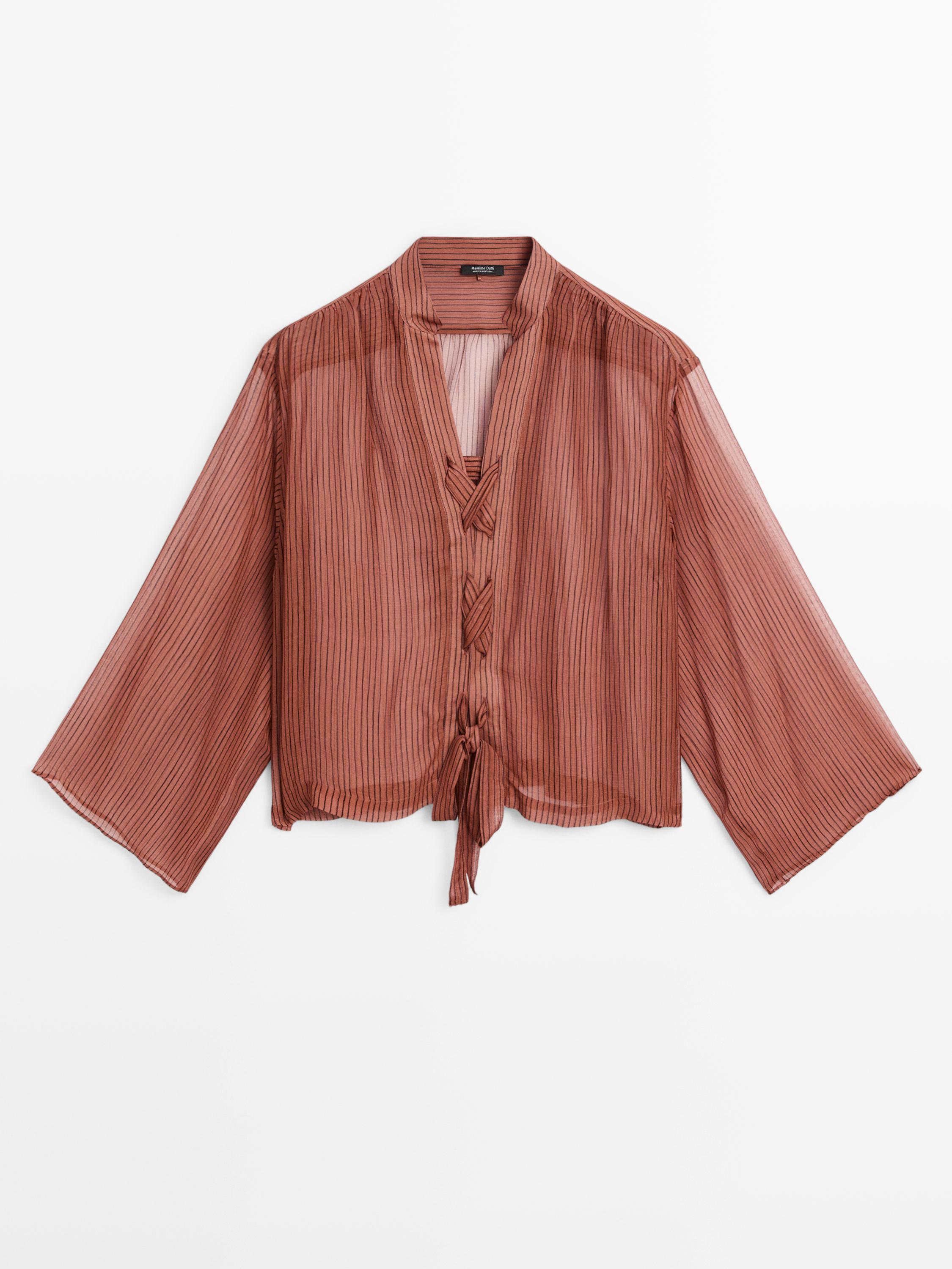 Semi-sheer shirt with tie detail
