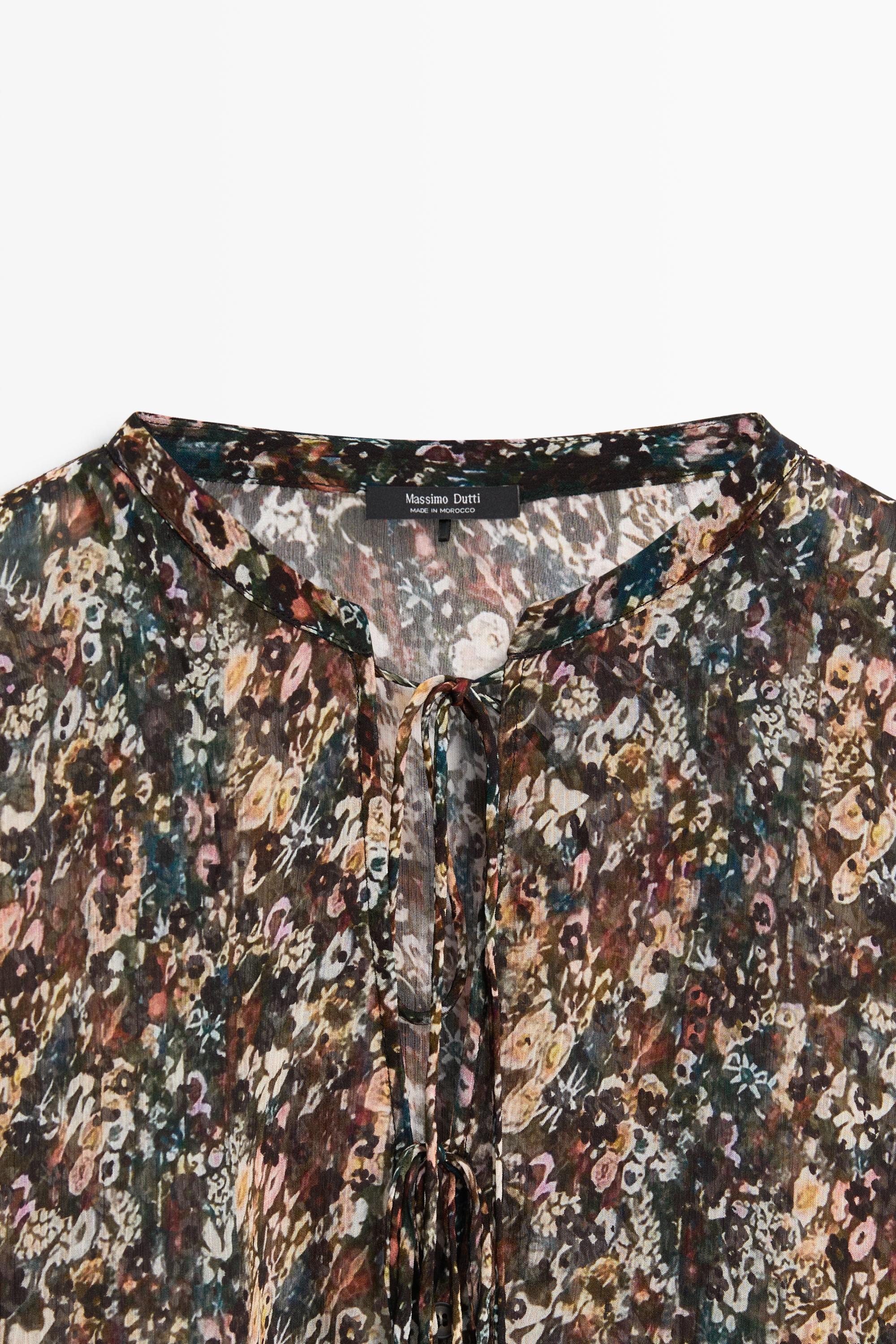 Floral print flowing shirt — BLACK