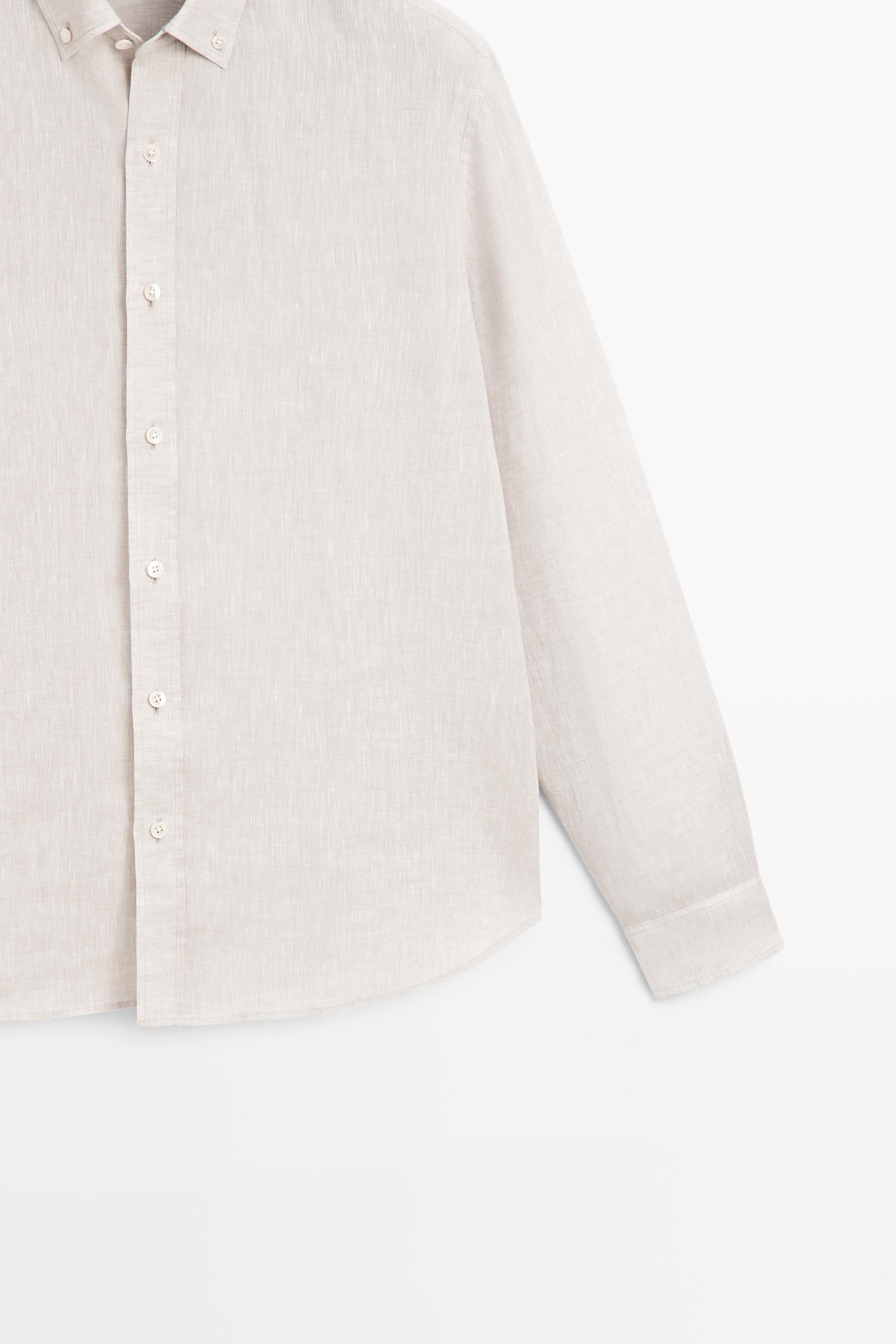 Regular fit 100% linen shirt — BEIGE