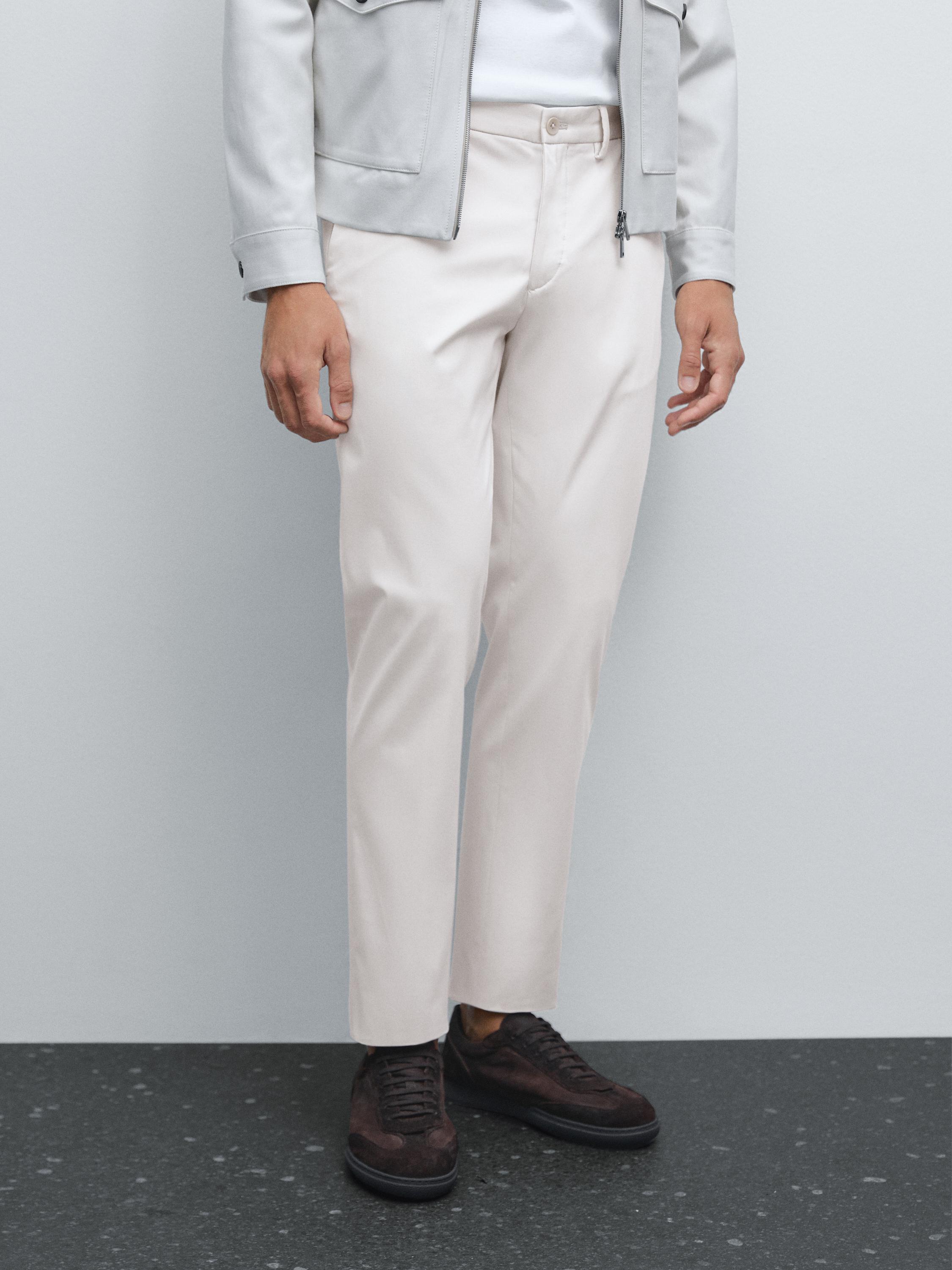 Cotton blend slim fit trousers