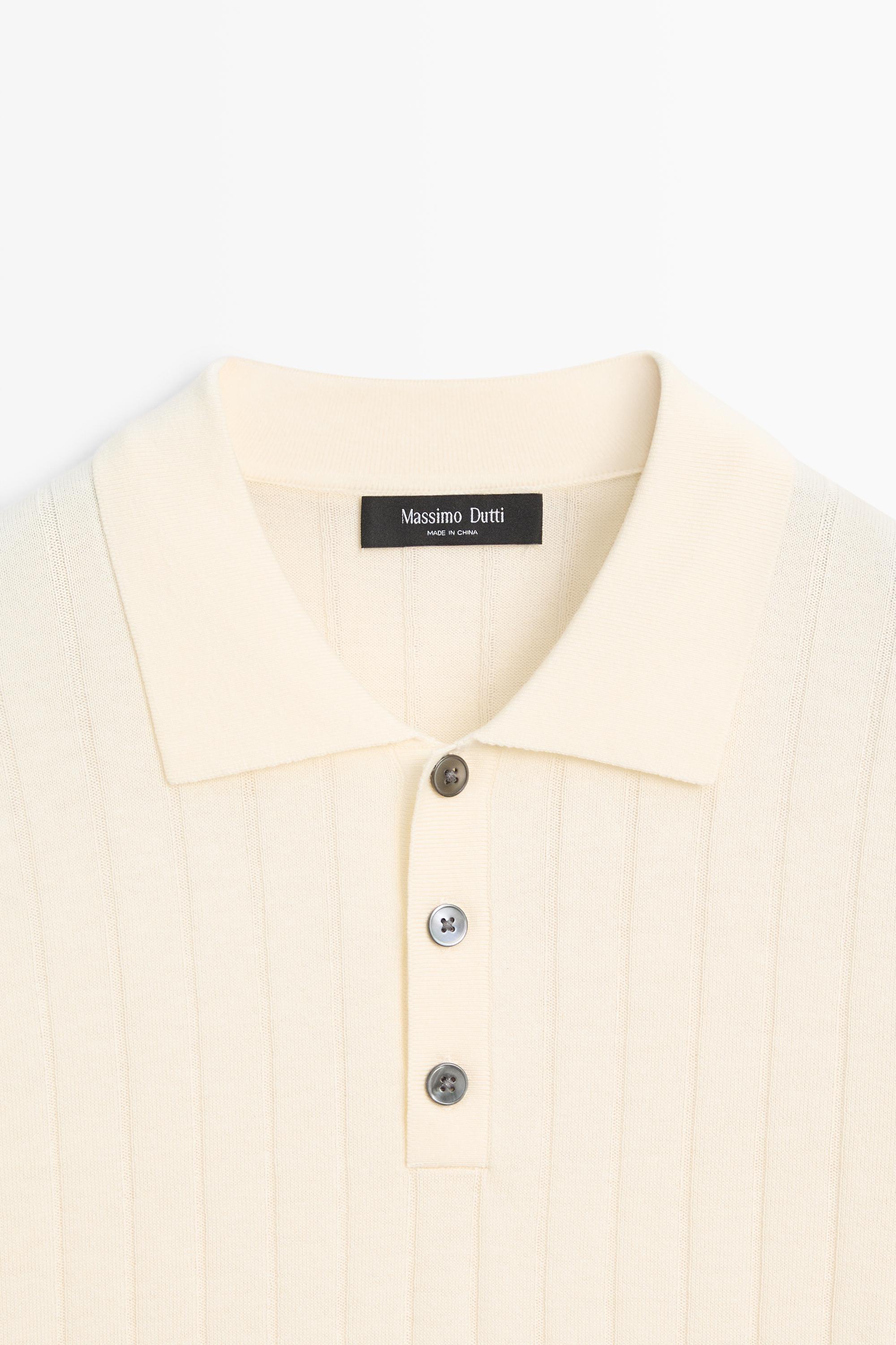 Ribbed knit cotton blend polo shirt — CREAM
