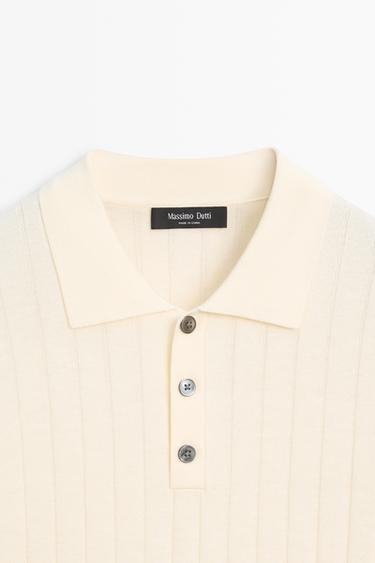 Ribbed knit cotton blend polo shirt — CREAM 9