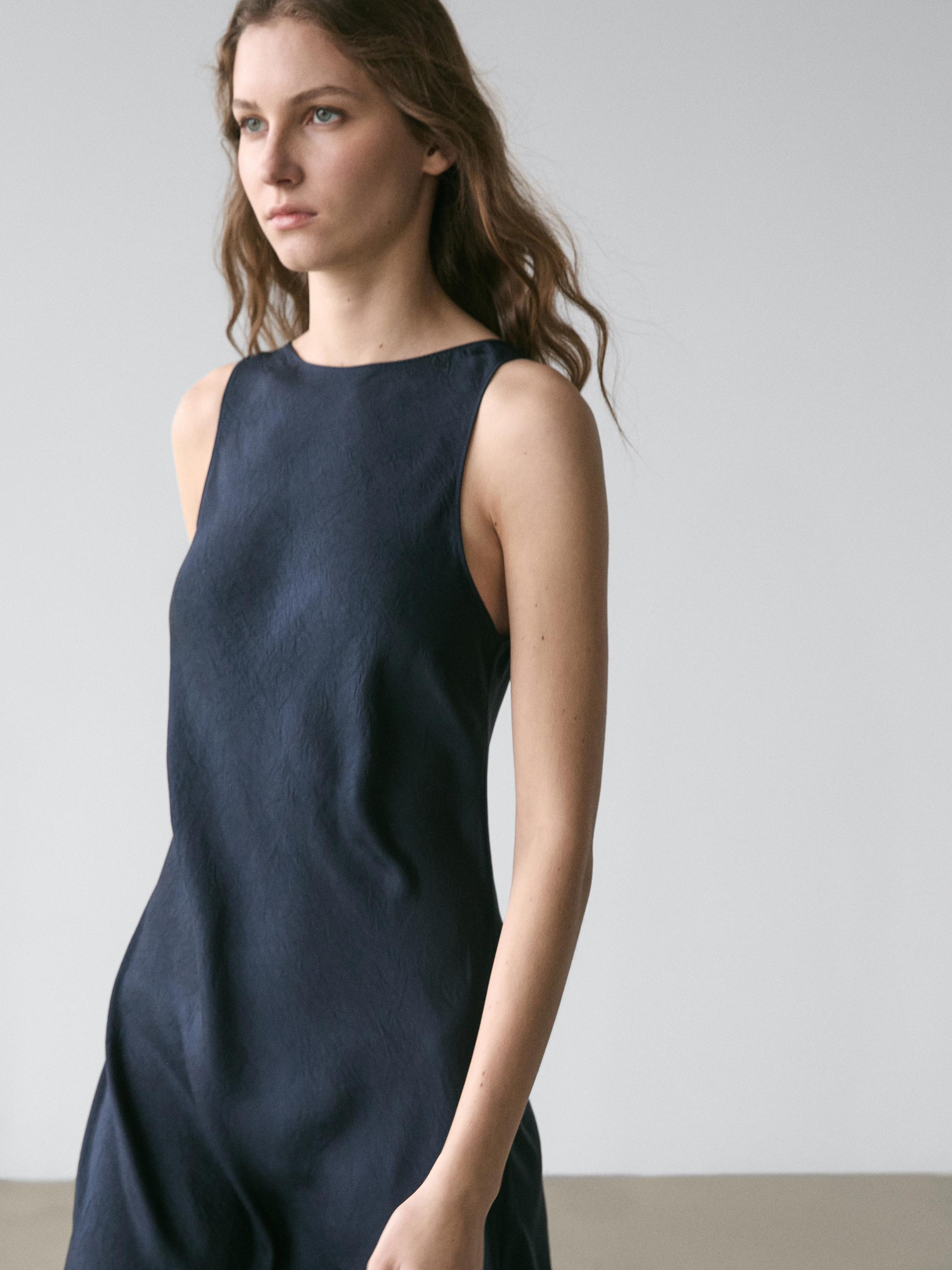 massimo dutti navy blue dress Massimo Dutti Pleated MIDI Dress Maxi dress, Women's, Size: Small, Black