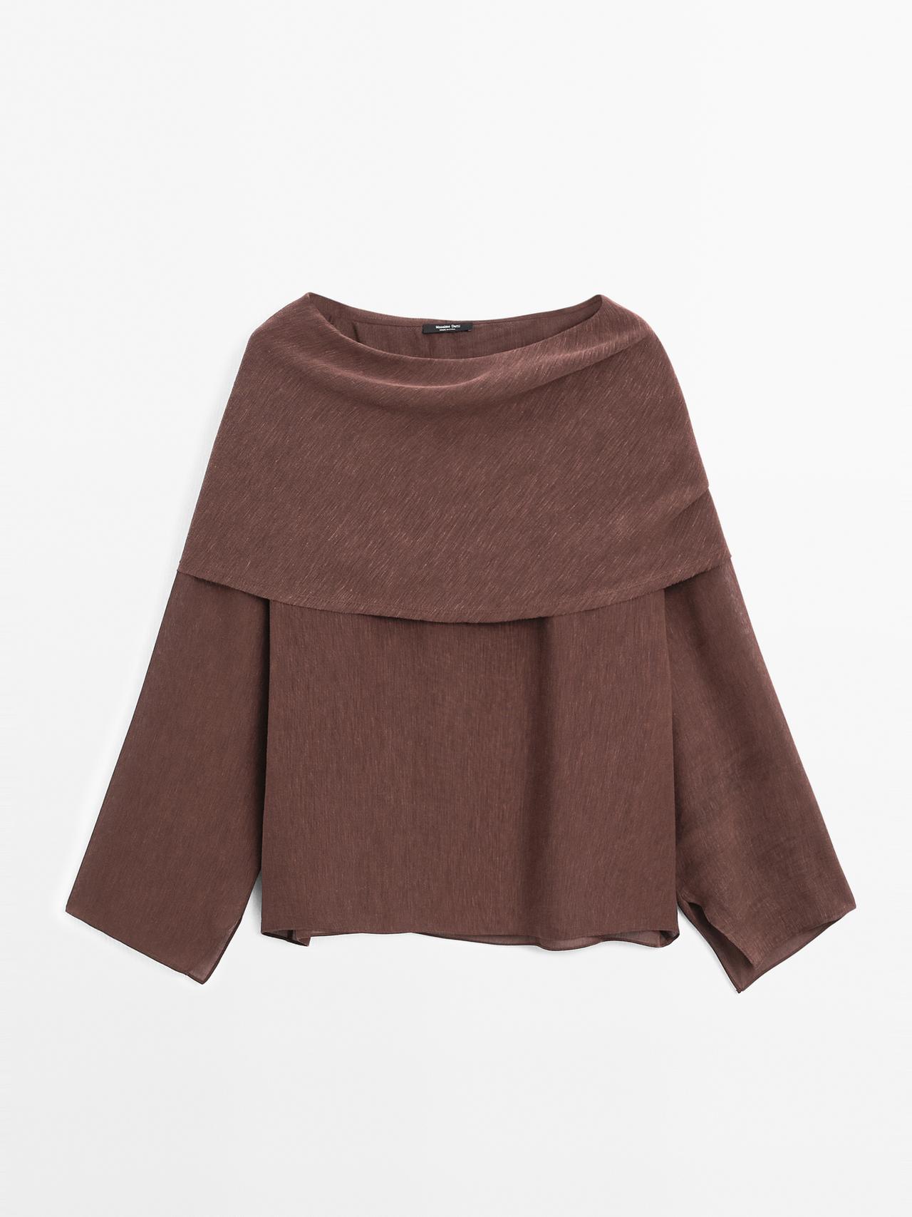 Massimo Dutti - Dame - Bluse I Hørblanding Med Kappedetalje - Brun - S
