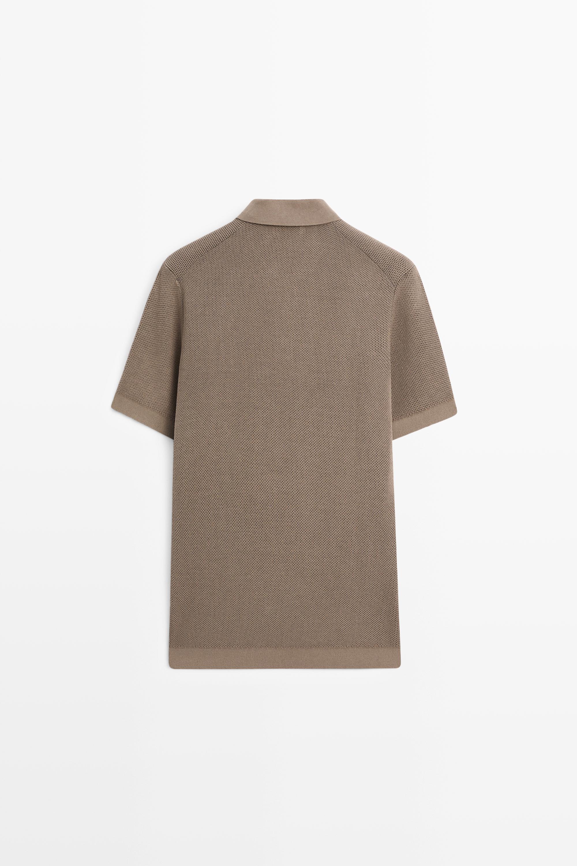 100% cotton textured contrast polo shirt — BEIGE