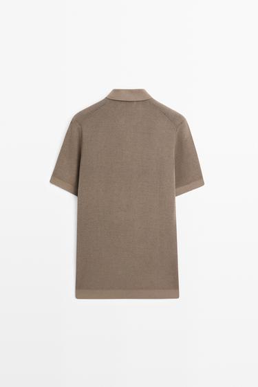 100% cotton textured contrast polo shirt — BEIGE 6