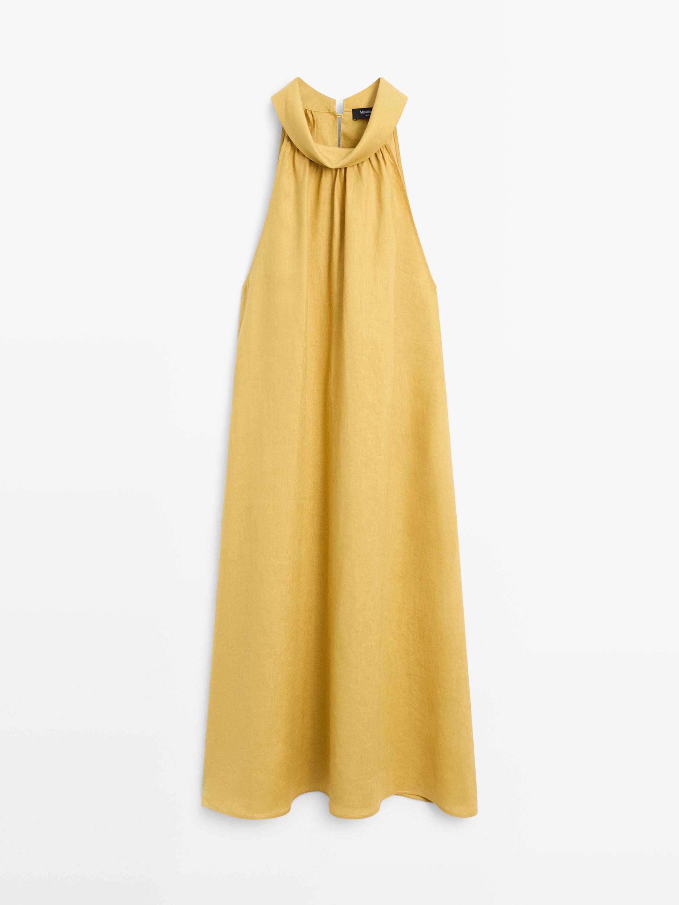 100% linen long halterneck dress