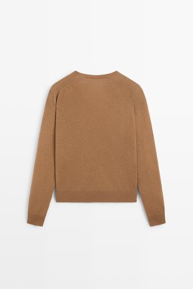 Wool blend knit V-neck sweater — CAMEL 6